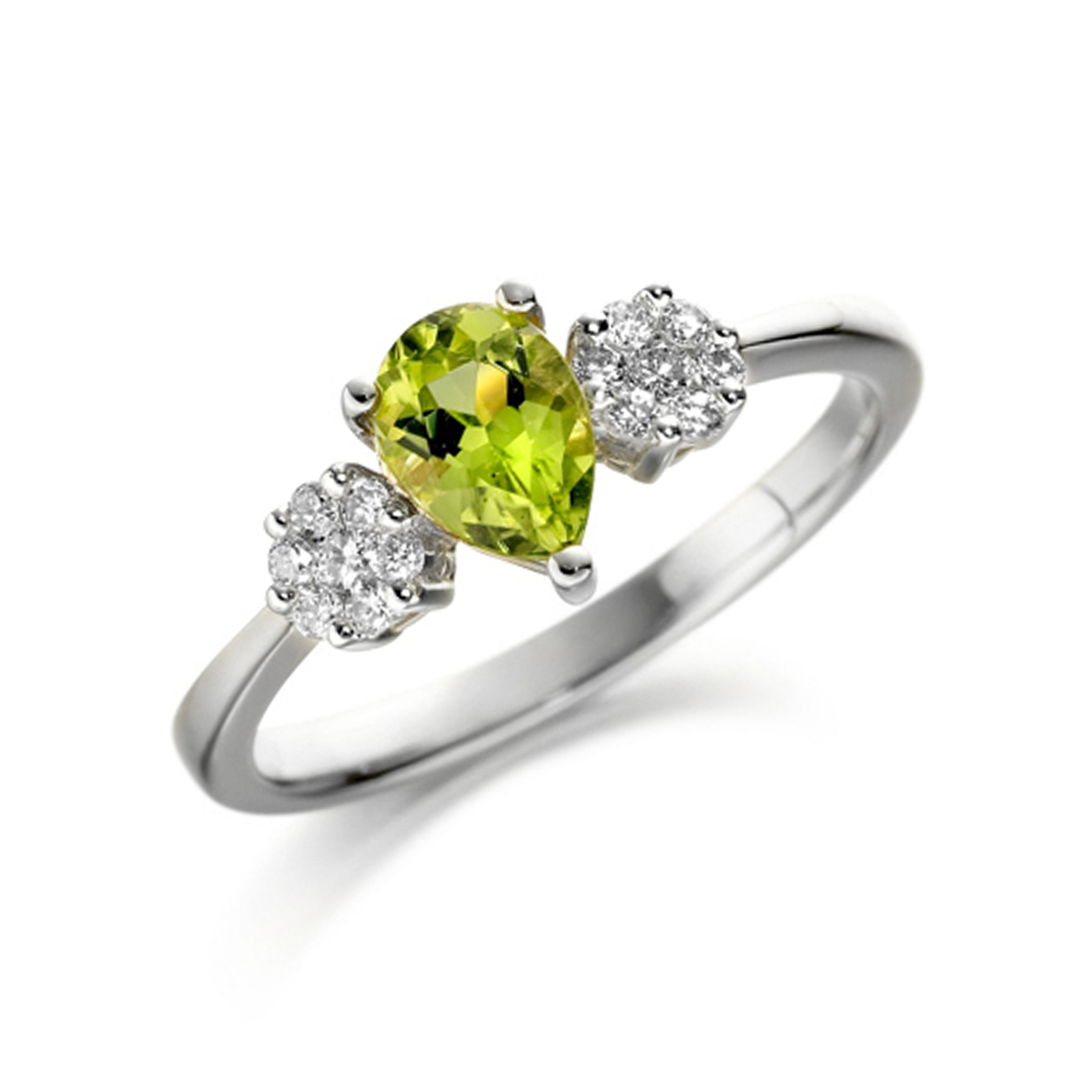 6X4mm Pear Peridot Stones On Shoulder Diamond And Gemstone Engagement Ring