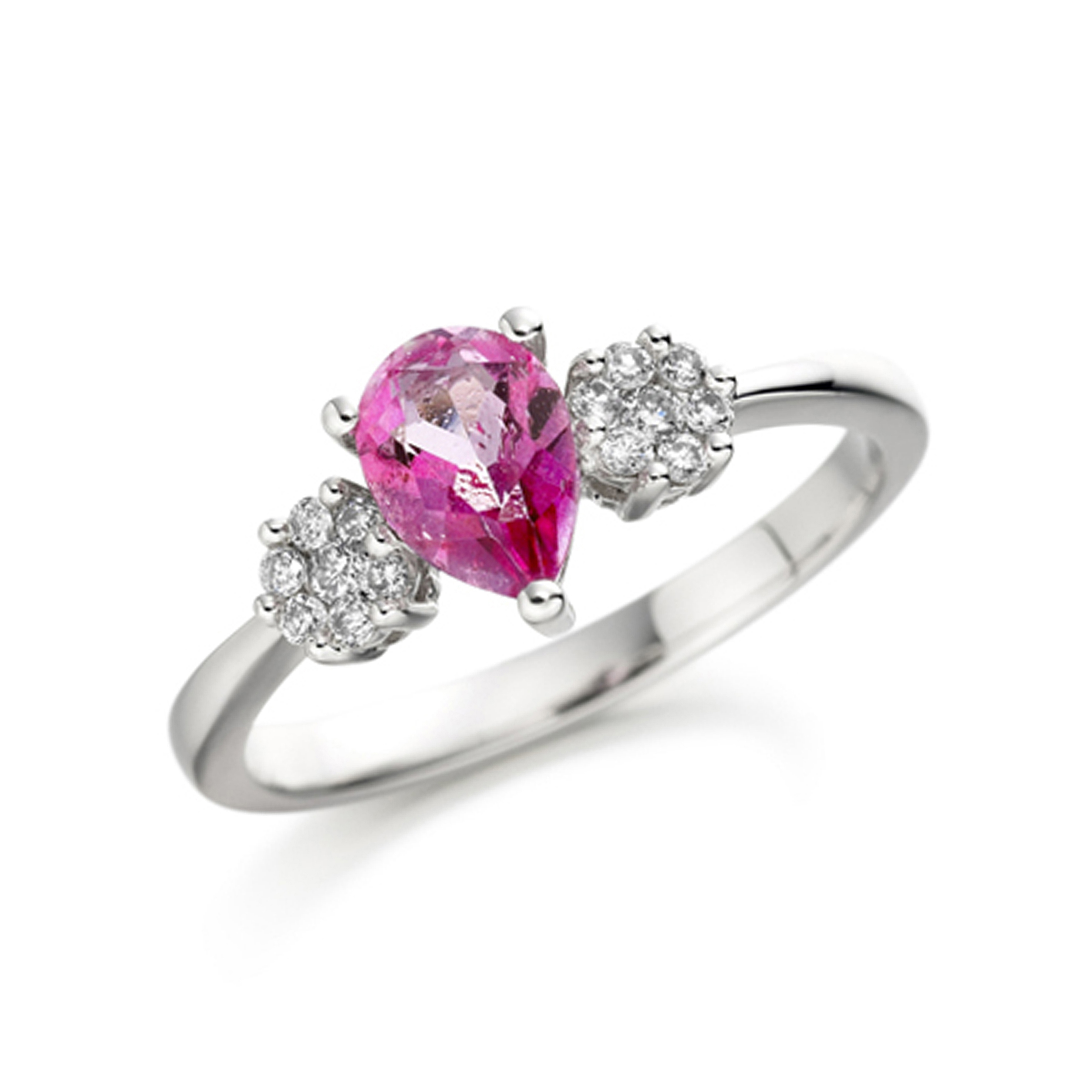 6X4Mm Pear Pink Topaz Side Diamond & Gemstone Engagement Ring