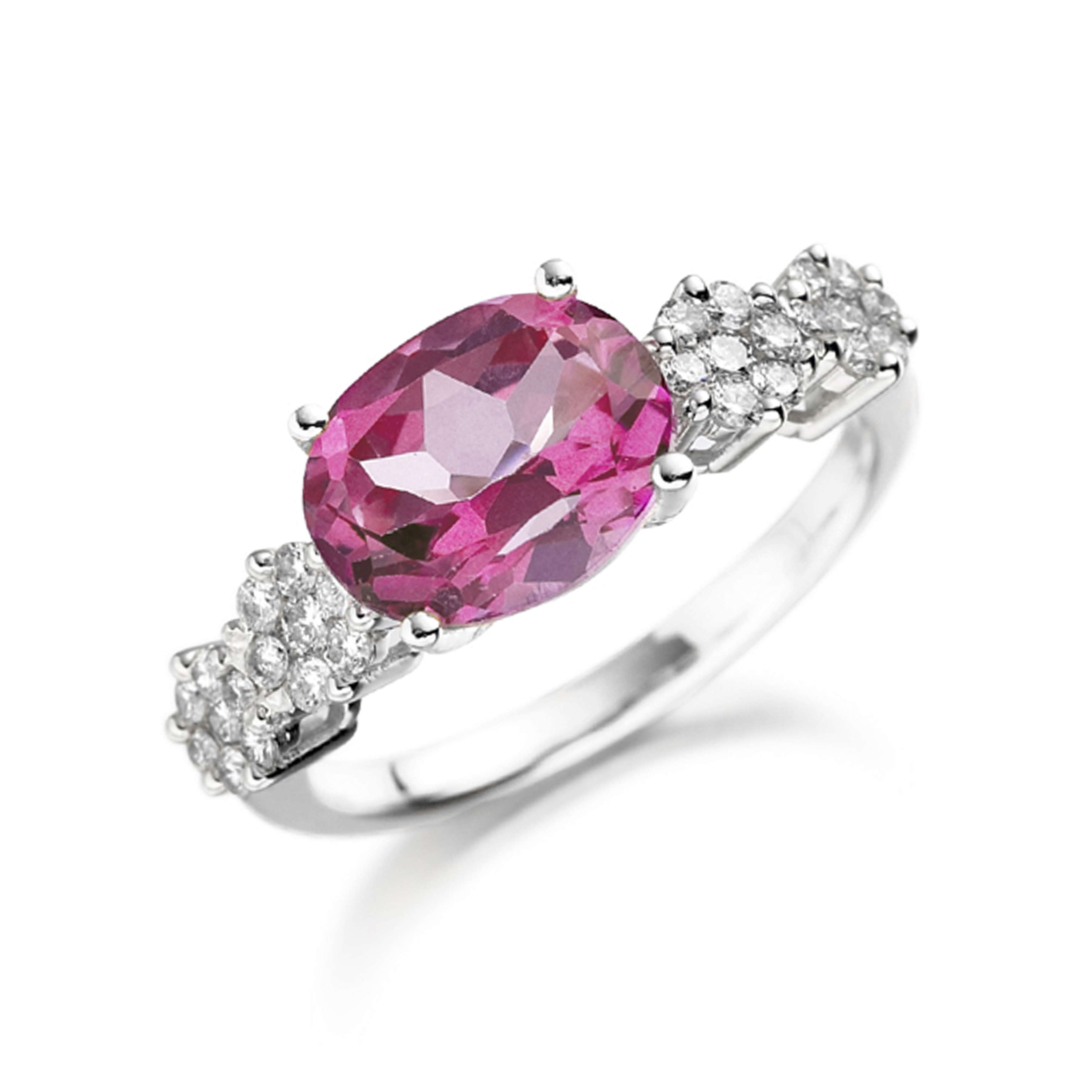 6X4mm Oval Pink Tourmaline Stones On Shoulder Lab Grown Diamond And Gemstone Engagement Ring