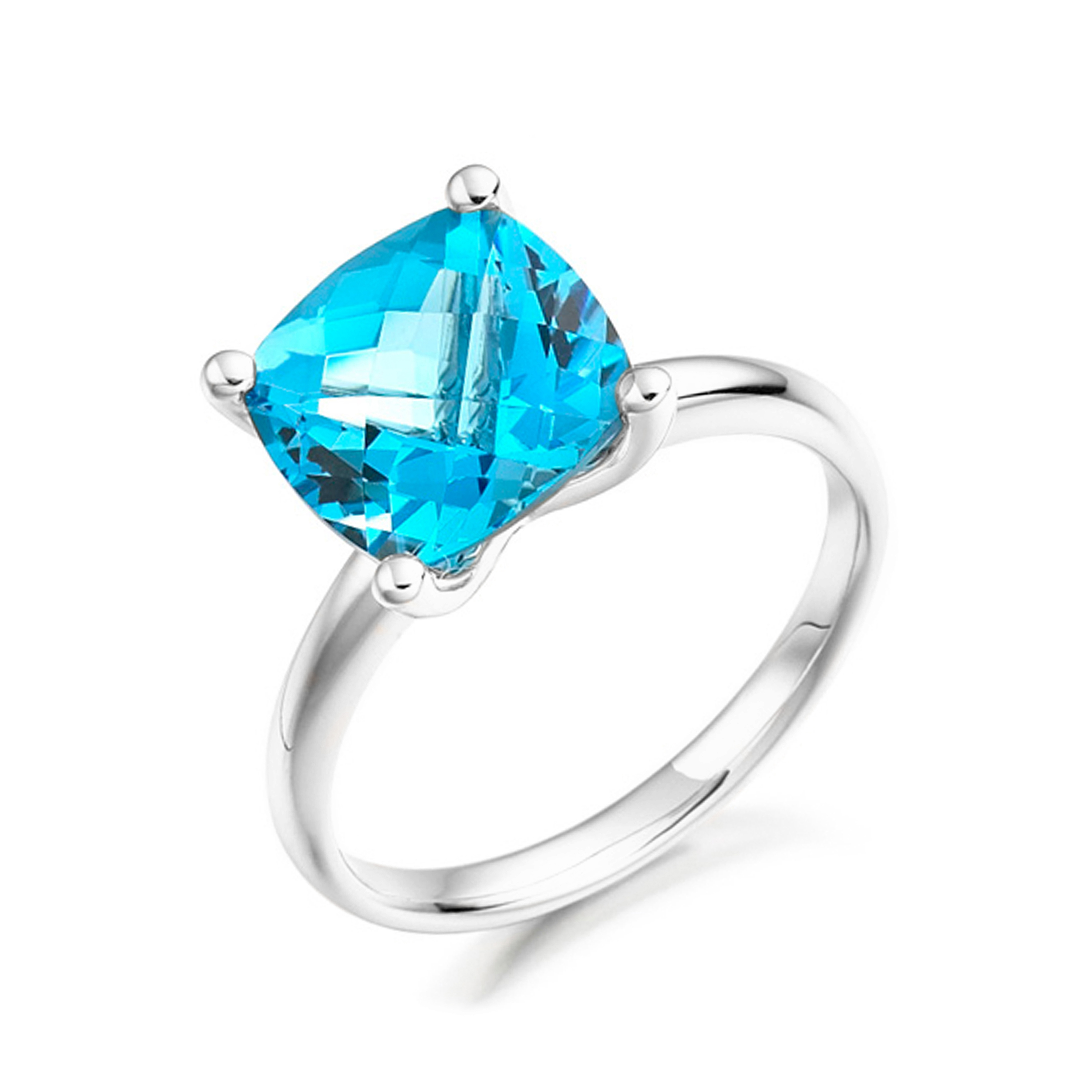 6mm Cushion Sqare Blue Topaz Solitaire Diamond And Gemstone Engagement Ring