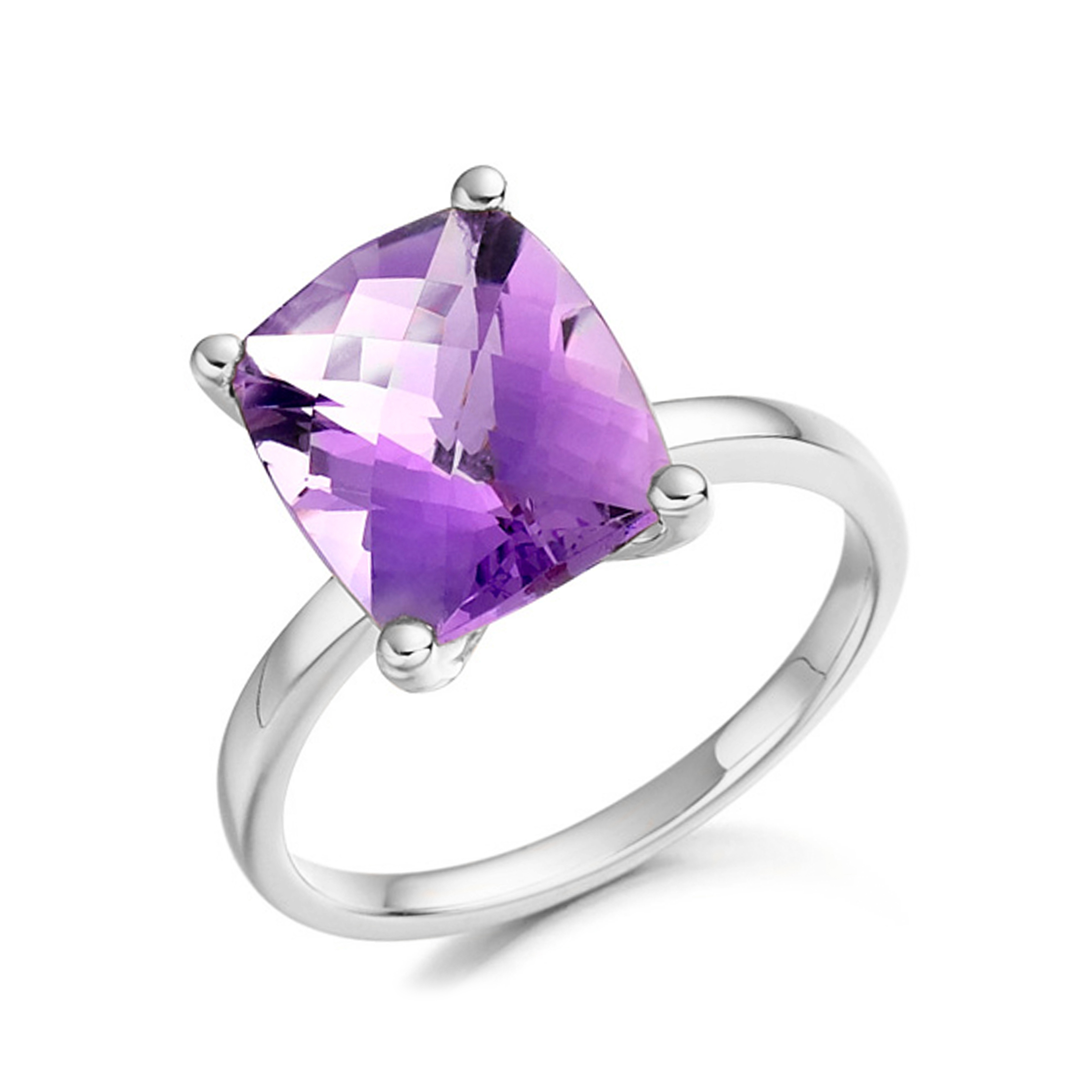 7X6mm Cushion Amethyst Solitaire Diamond And Gemstone Engagement Ring
