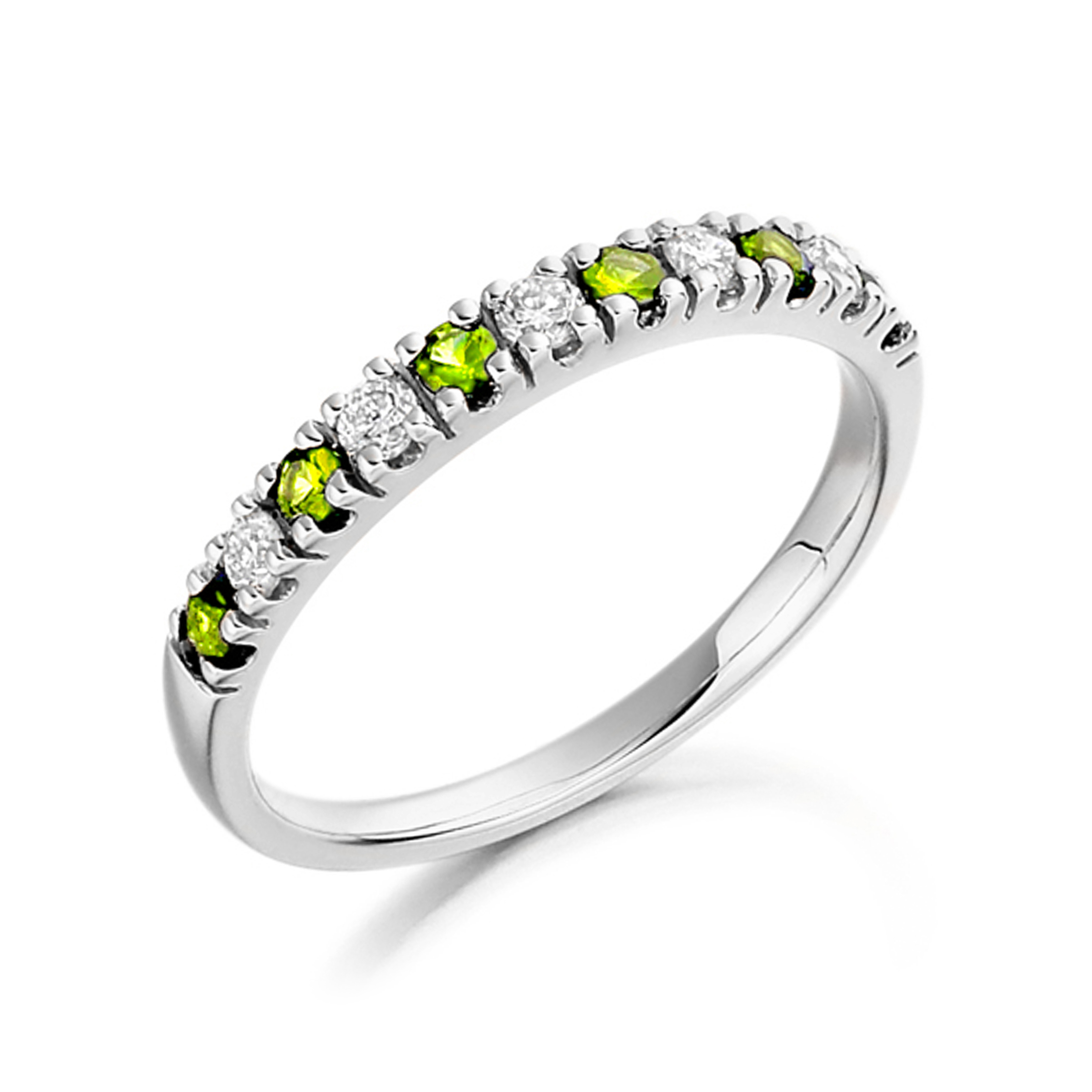 2Mm Round Peridot Half Eternity Diamond And Gemstone Ring