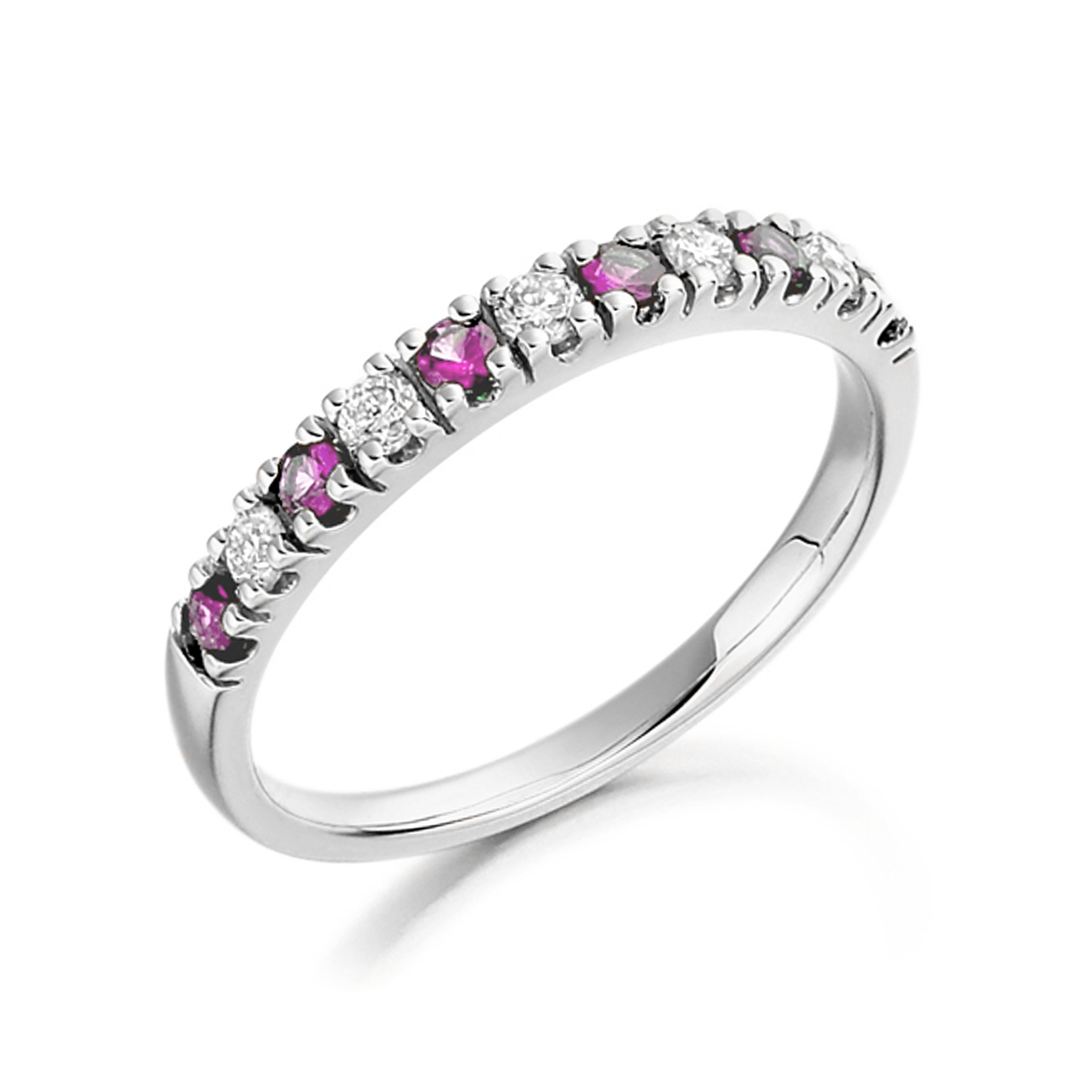 2Mm Round Pink Sapphire Half Eternity Diamond And Gemstone Ring