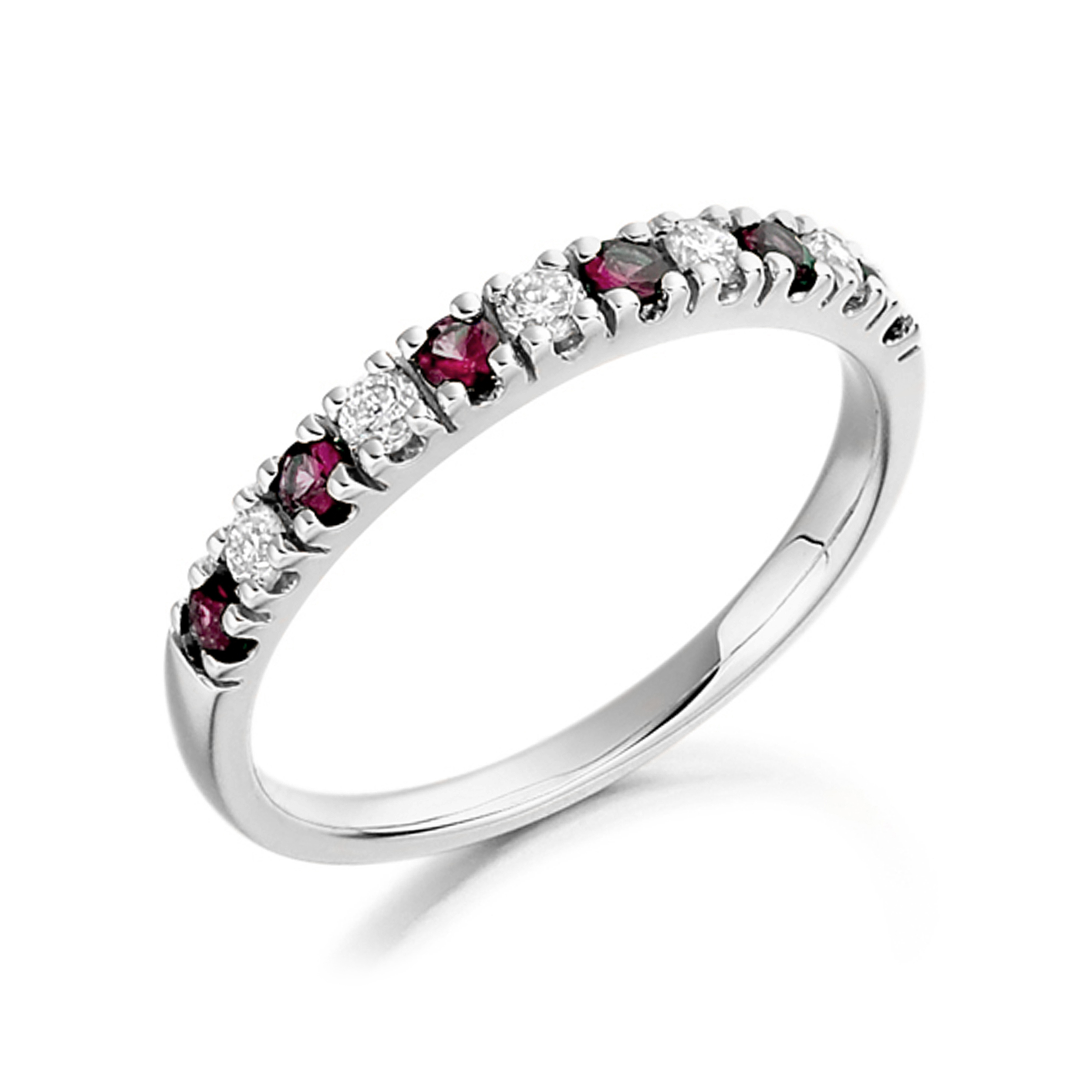 2mm Round Ruby Half Eternity Diamond And Gemstone Ring