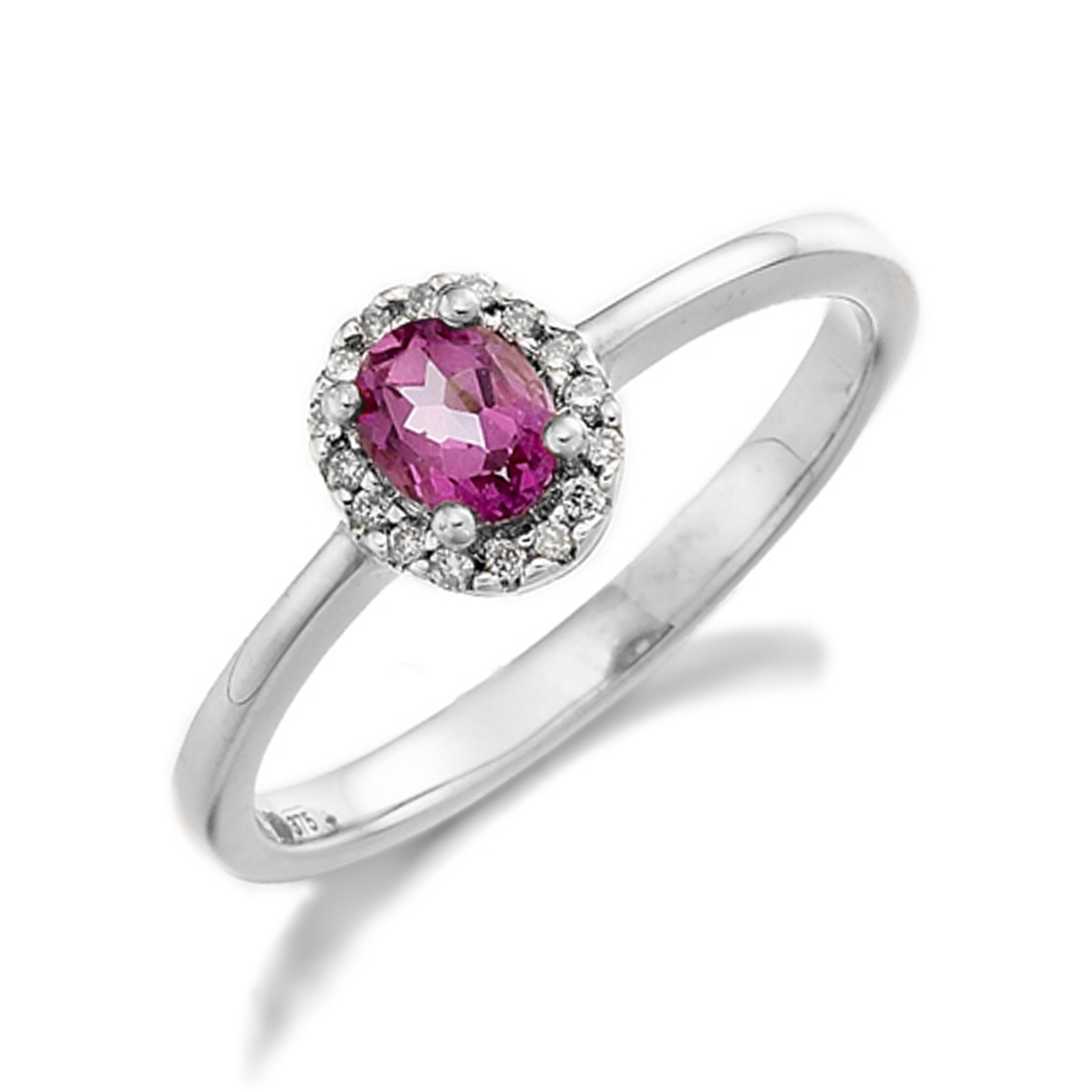 4X3mm Oval Pink Topaz Halo Diamond And Gemstone Engagement Ring