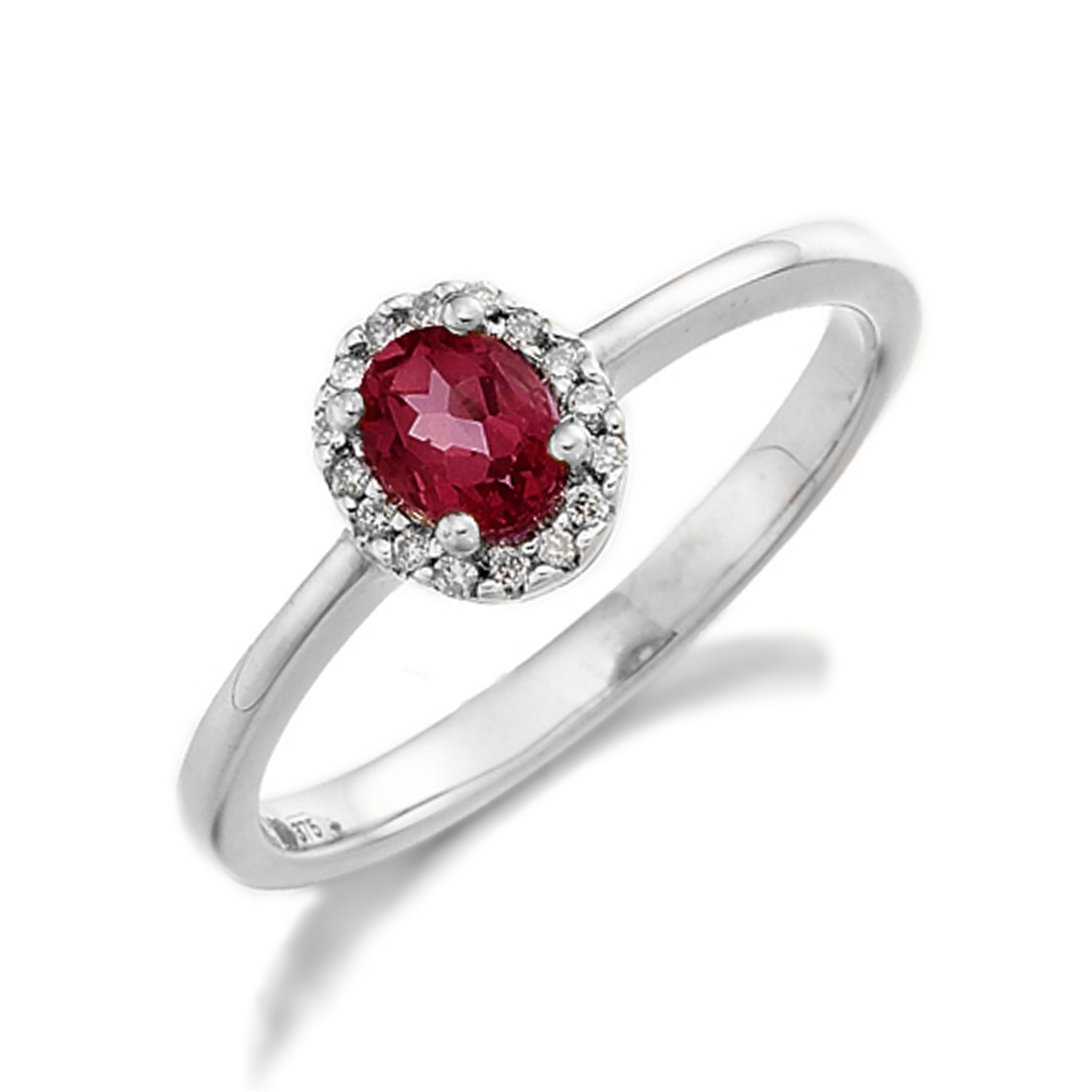 4X3mm Oval Ruby Halo Lab Grown Diamond And Gemstone Engagement Ring