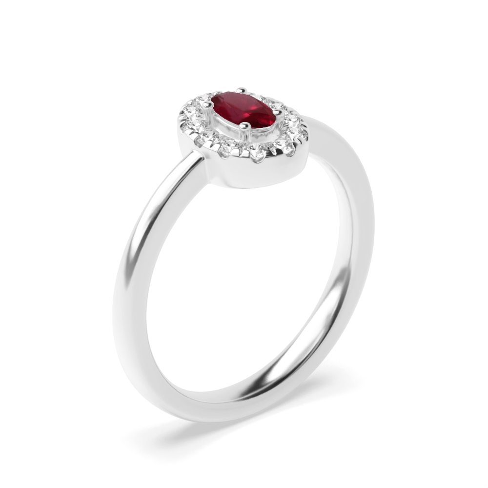 5X3mm Oval Ruby Halo Diamond And Gemstone Engagement Ring