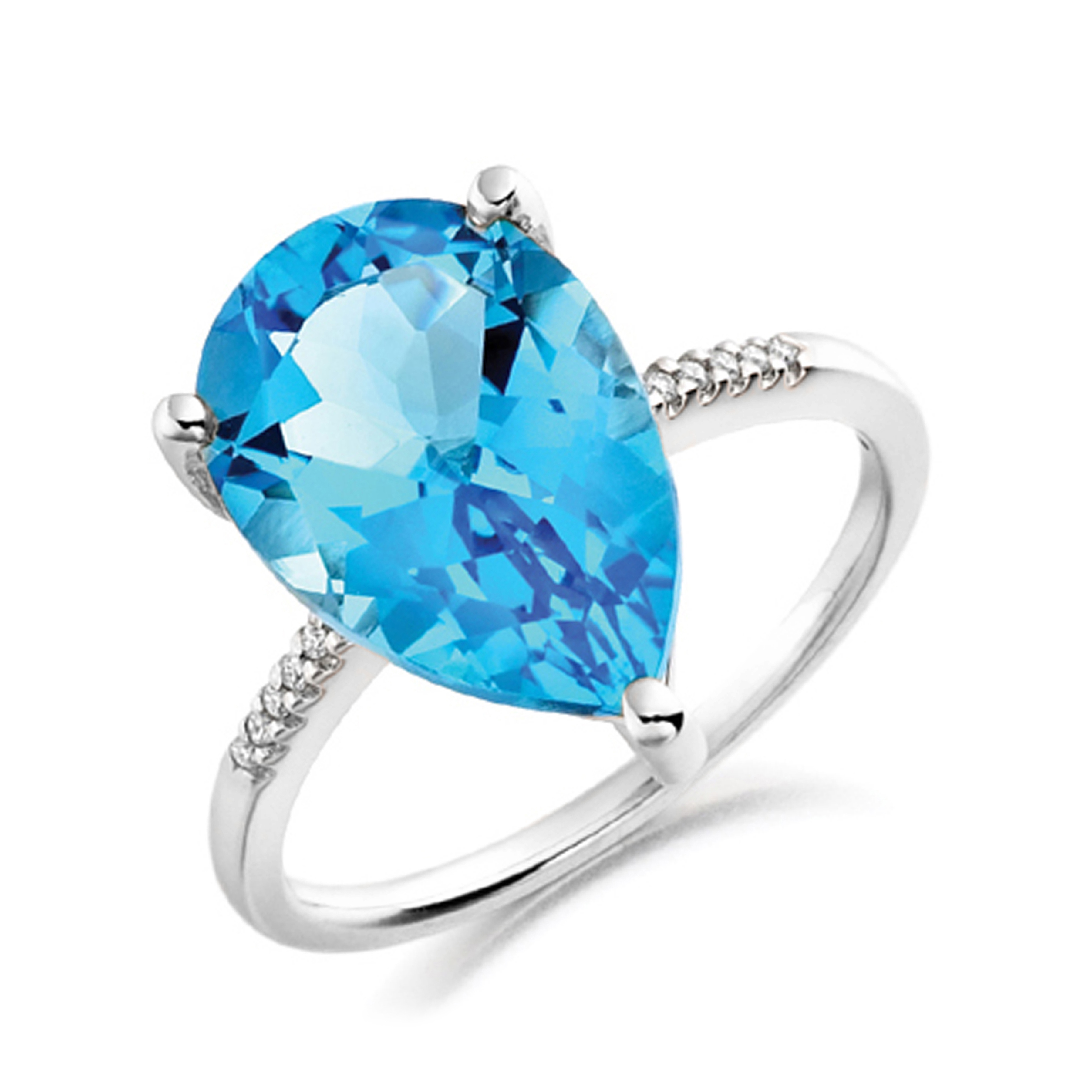 14X10mm Pear Blue Topaz Stones On Shoulder Diamond And Gemstone Engagement Ring