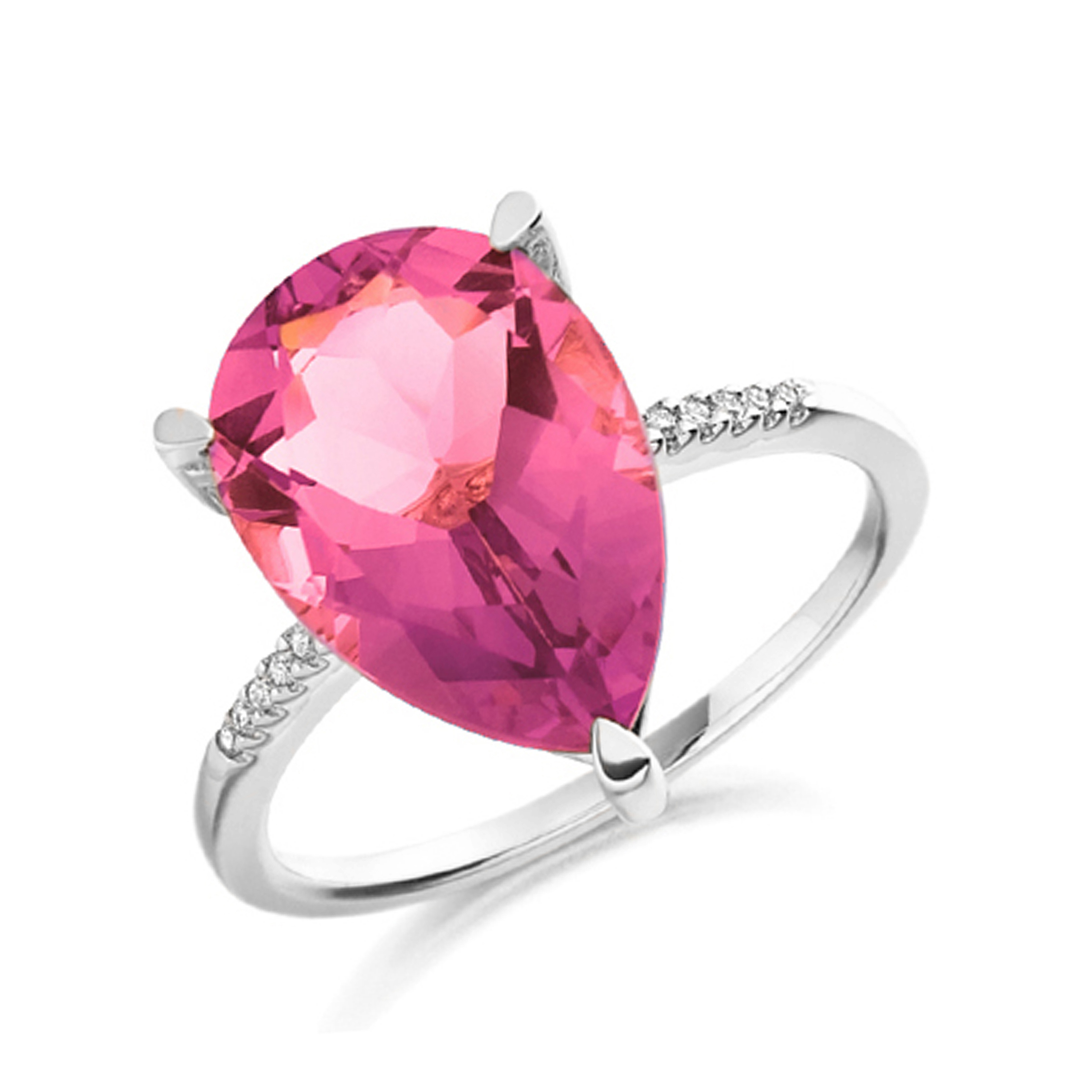 14X10mm Pear Pink Topaz Stones On Shoulder Diamond And Gemstone Engagement Ring