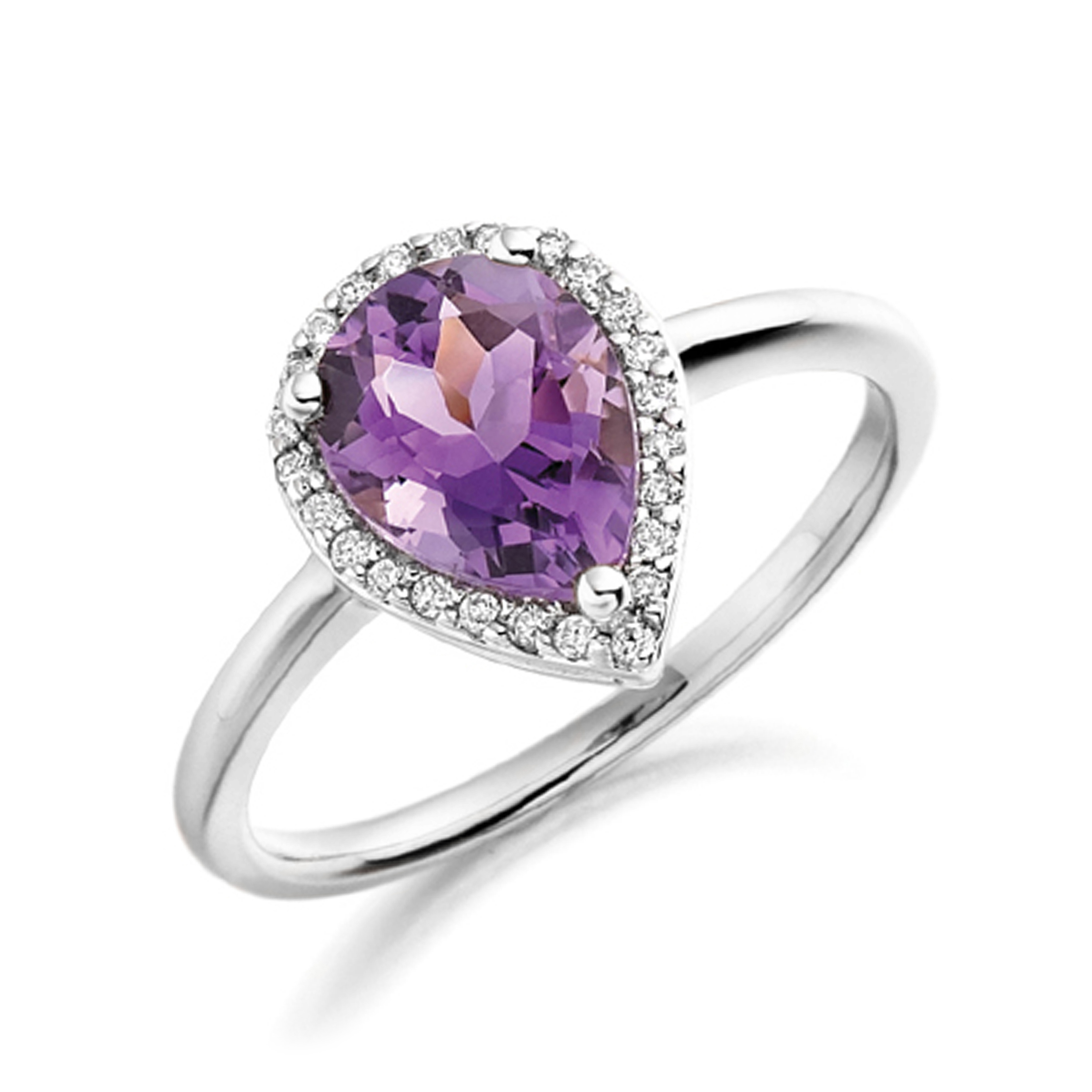 6X4mm Pear Amethyst Stones On Shoulder Lab Grown Diamond And Gemstone Engagement Ring