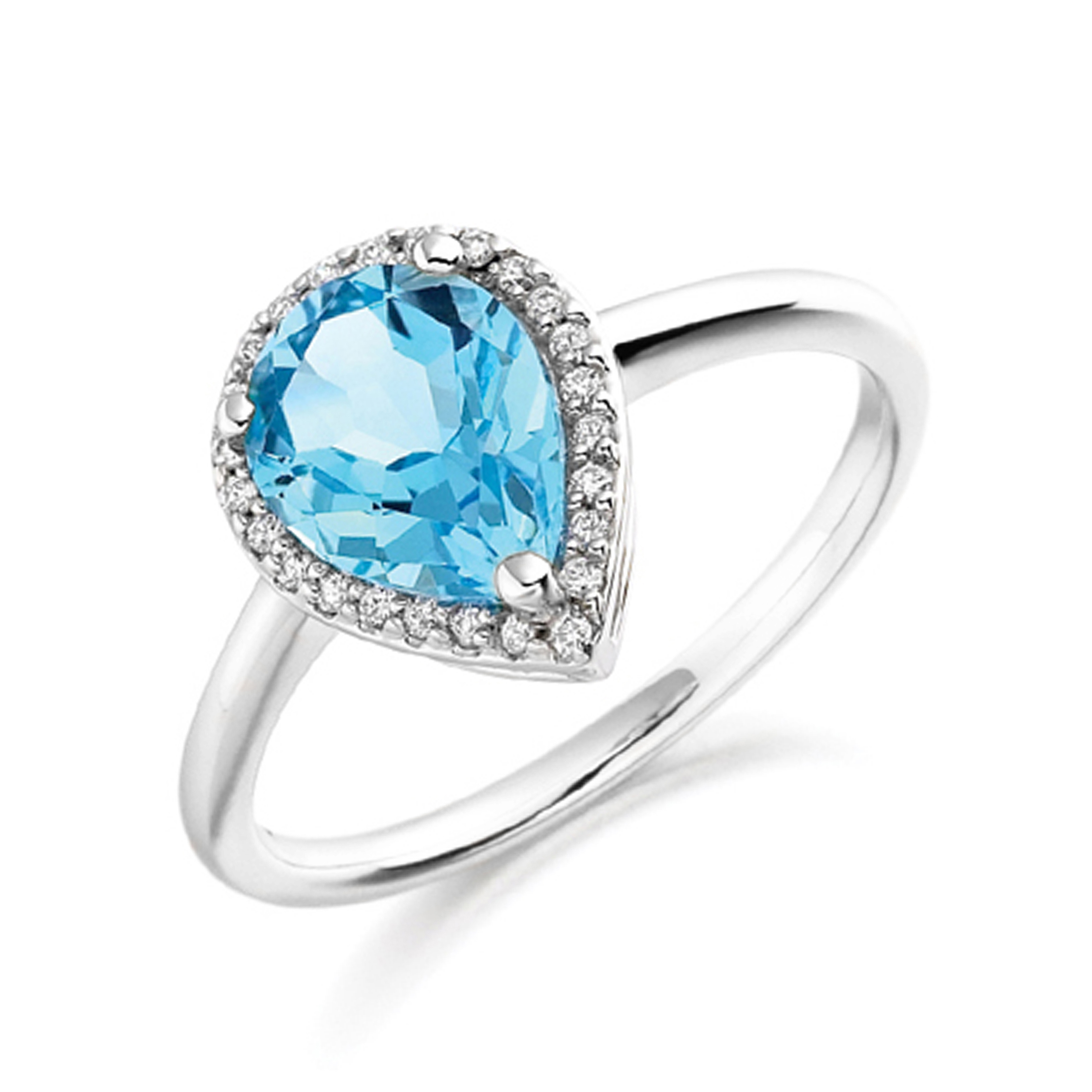 6X4Mm Pear Blue Topaz Side Diamond And Gemstone Engagement Ring