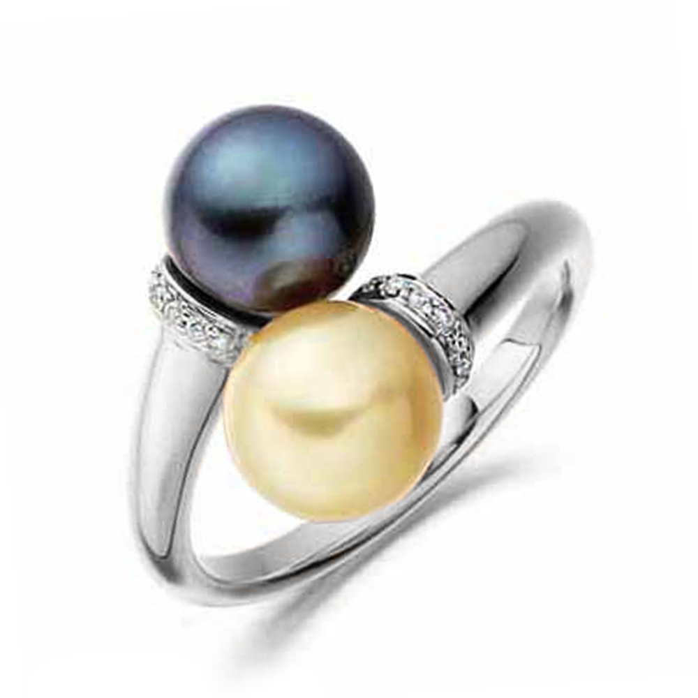 7mm Round Pearl Multiple Stones Diamond And Pearl Ring