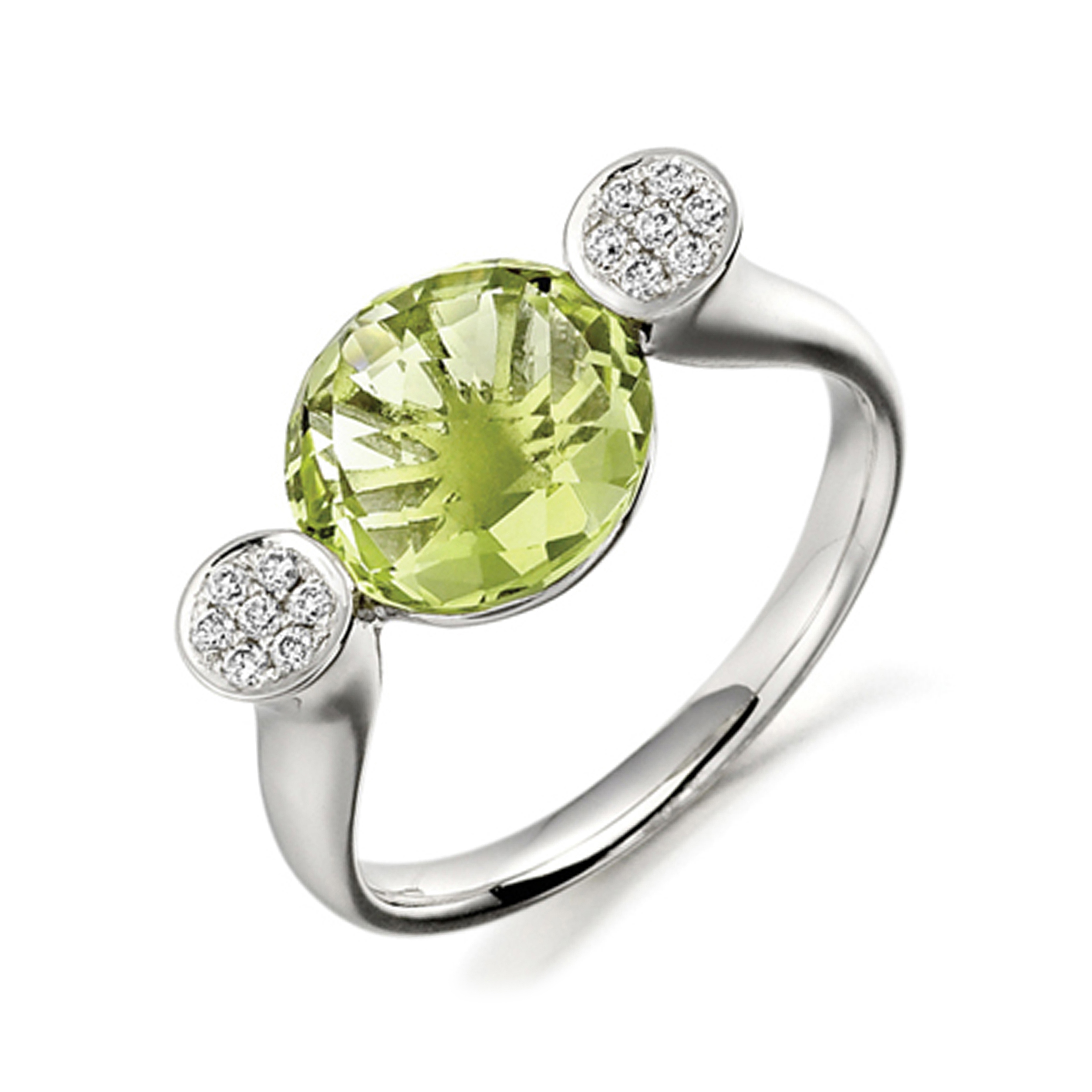 10mm Round Quartz Stones Side Stone Shoulder Diamond And Gemstone Engagement Ring