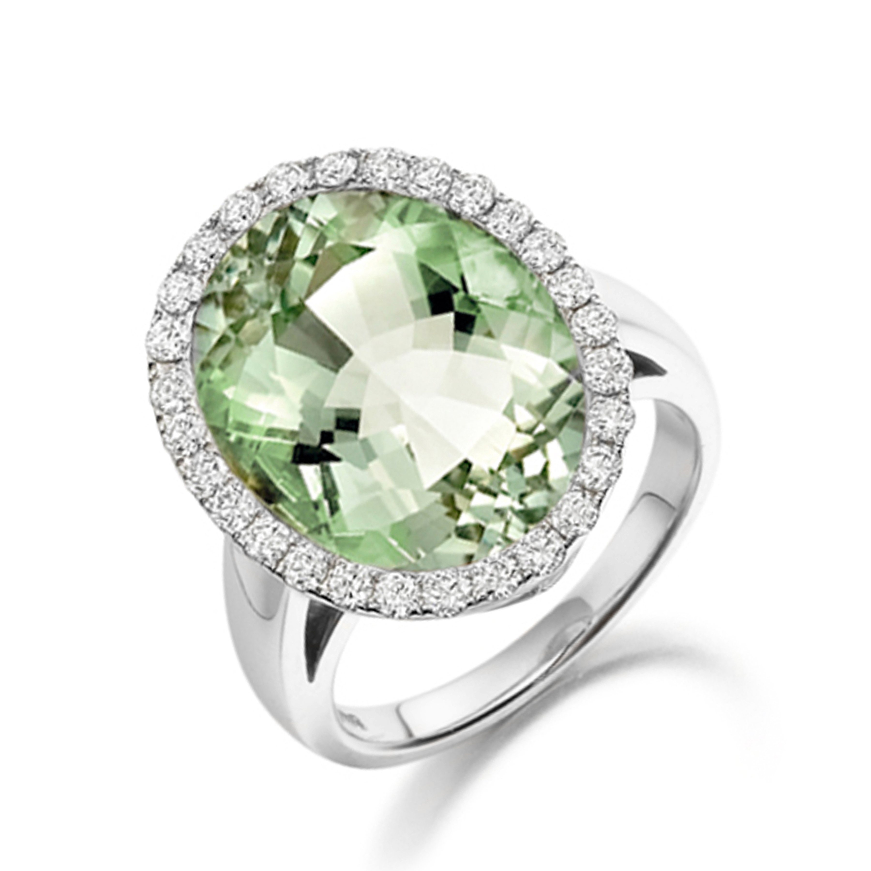 12X10Mm Oval Peridot Halo Diamond And Gemstone Engagement Ring