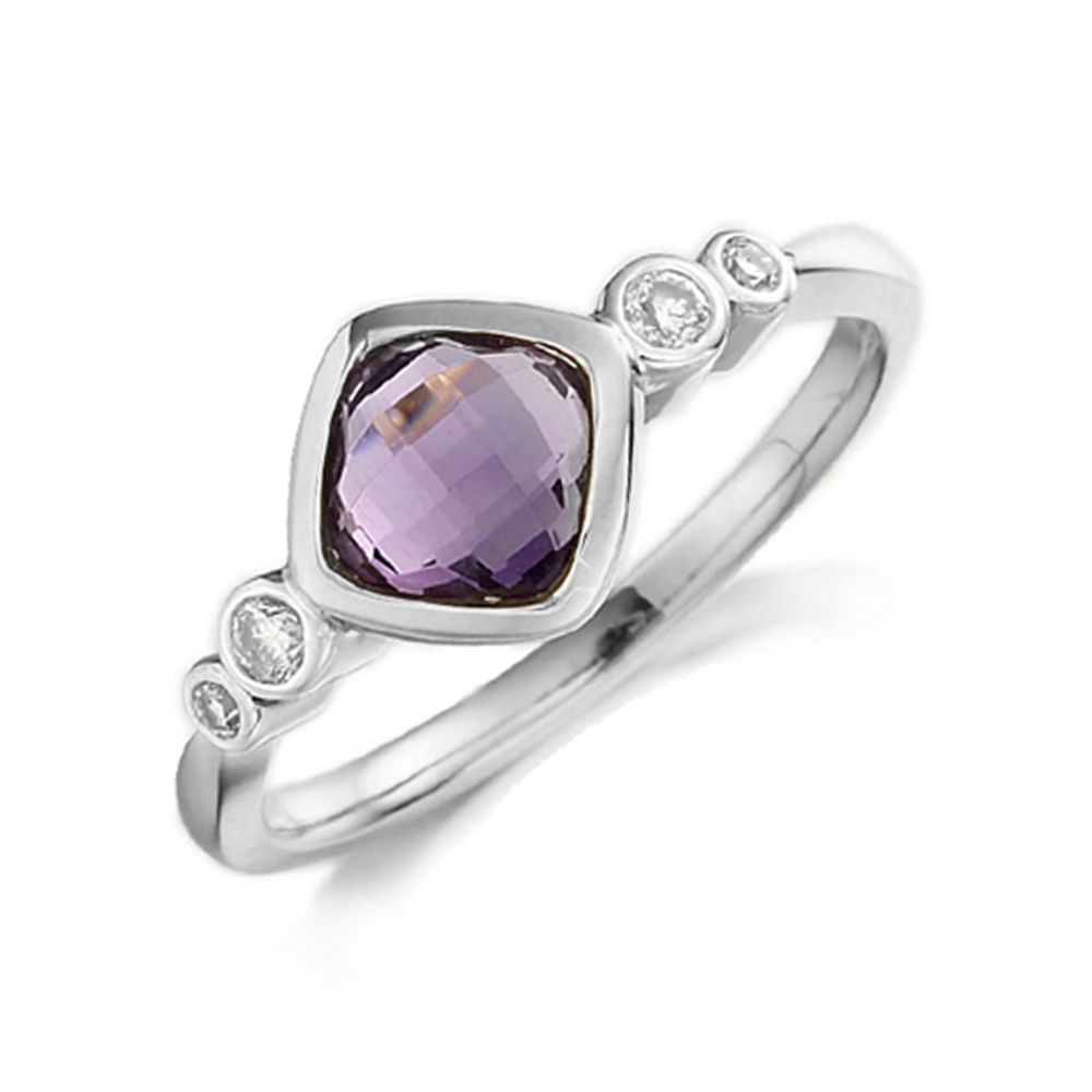 4mm Cushion Amethyst Multiple Stones Diamond And Gemstone Ring