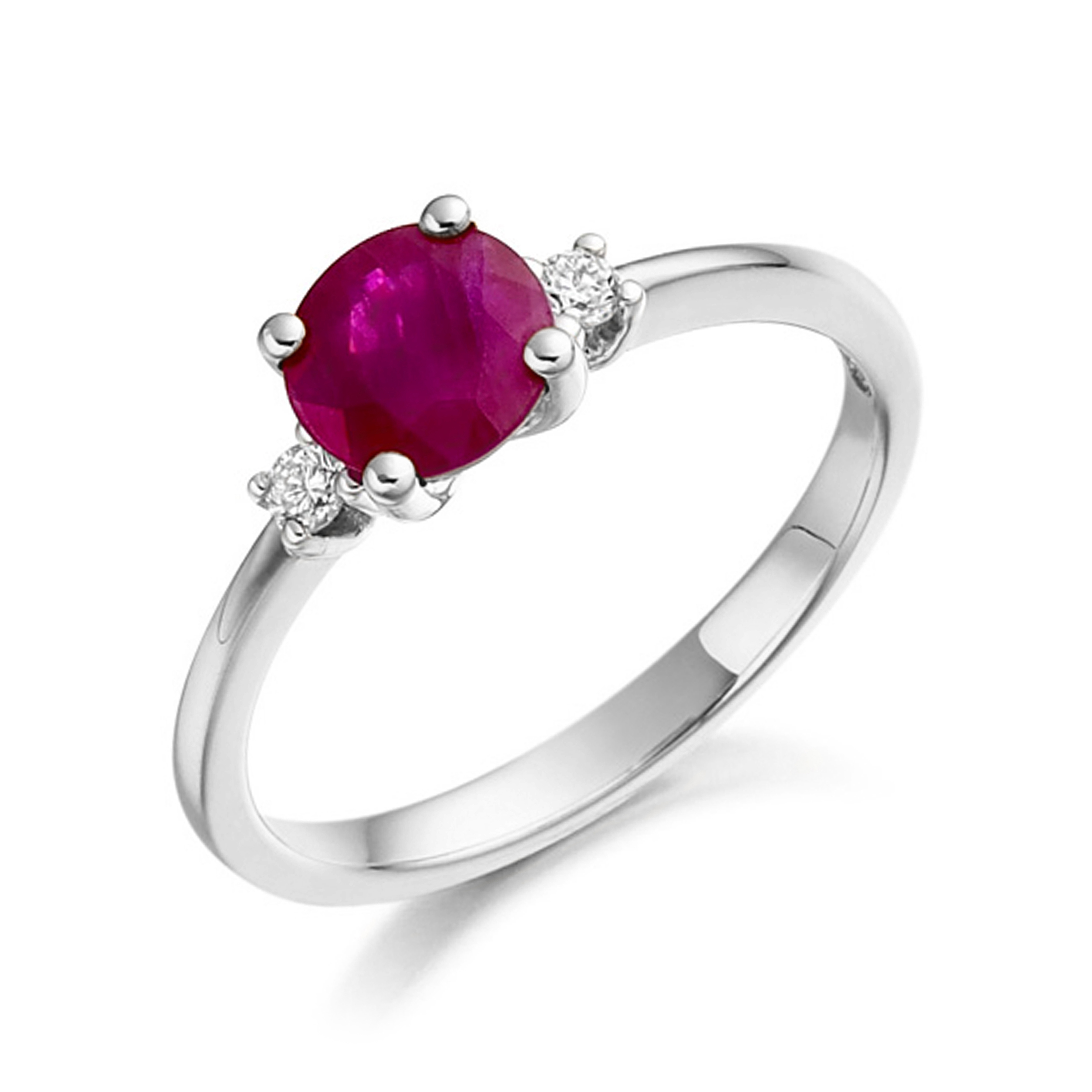 6X5mm Oval Ruby Three Stone Diamond And Gemstone Engagement Ring