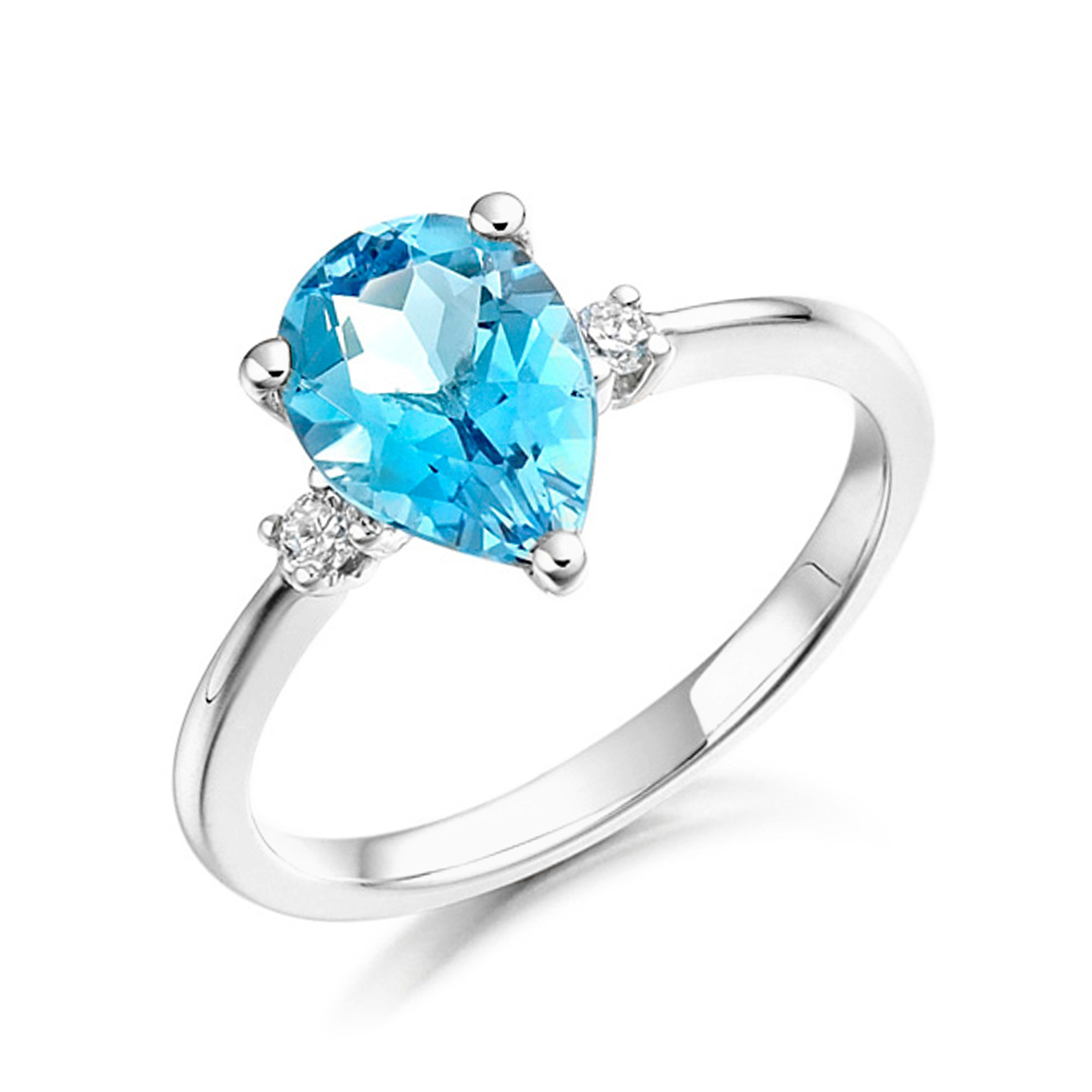 7X5mm Pear Blue Topaz Three Stone Diamond And Gemstone Engagement Ring