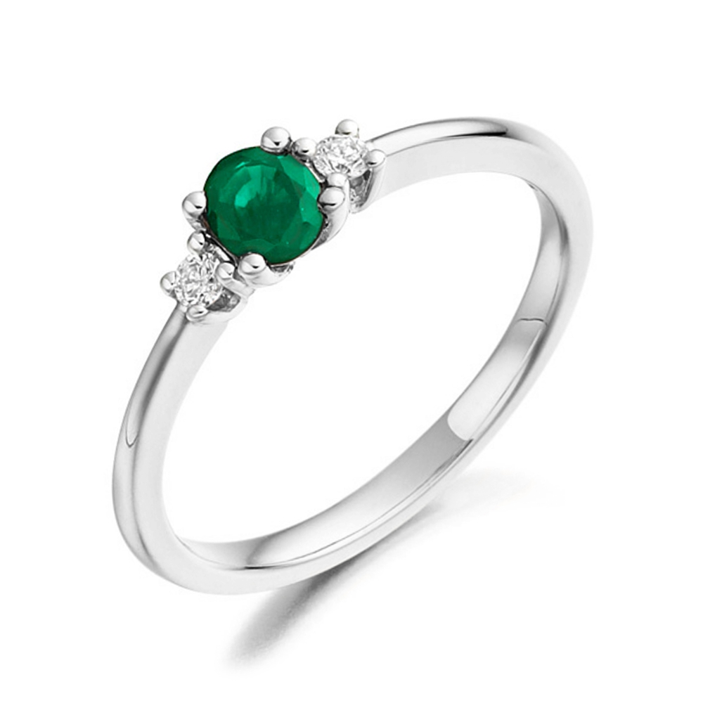 5X4Mm Oval Emerald Trilogy Diamond And Gemstone Engagement Ring