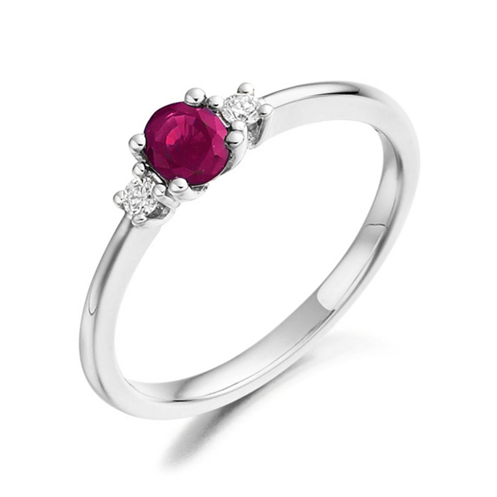 5X4Mm Oval Ruby Trilogy Diamond And Gemstone Engagement Ring