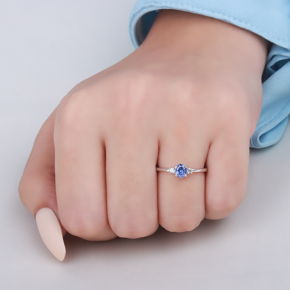 4 Prong Oval Tanzanite Gemstone Diamond Ring