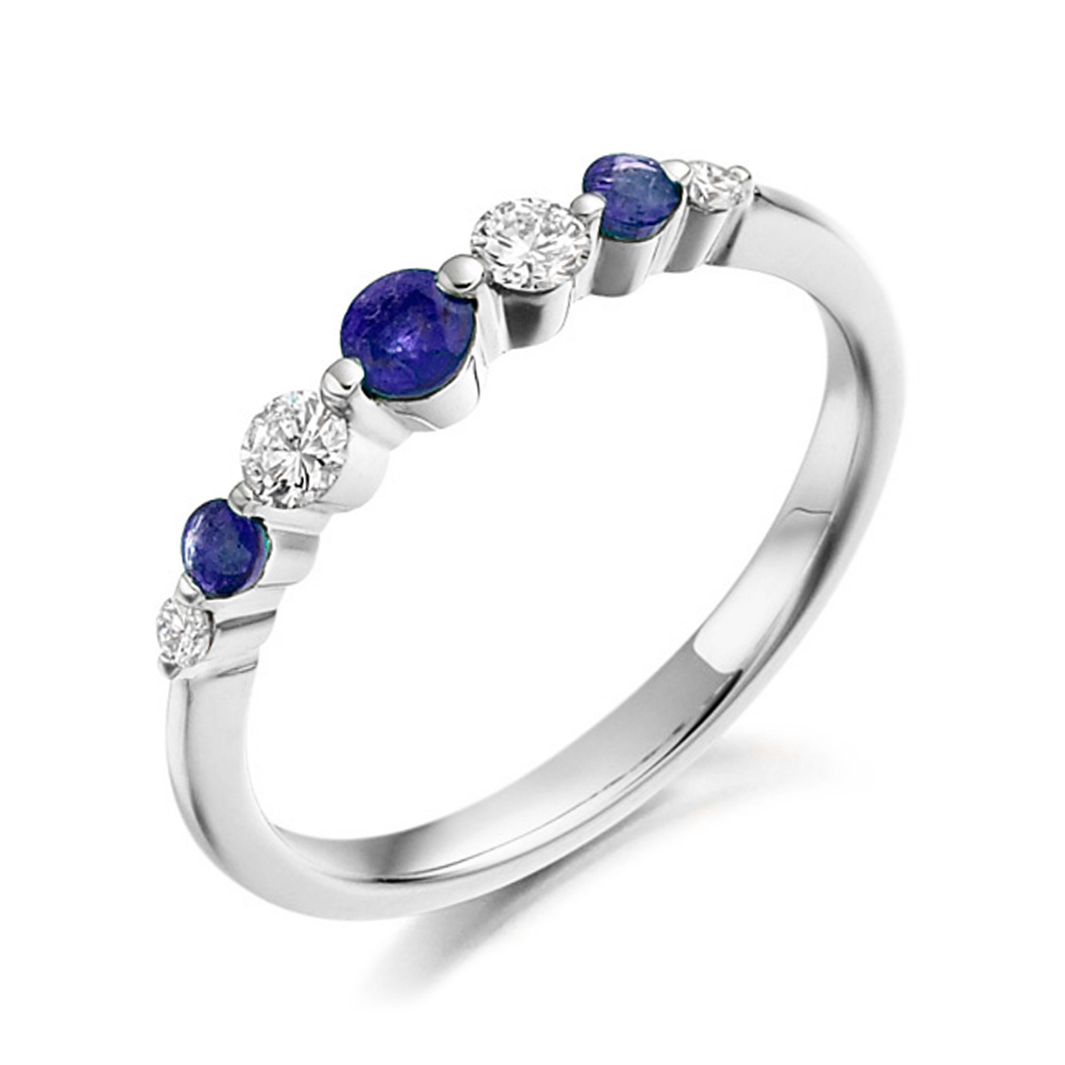 4mm,3mm Round Blue Sapphire Graduating Five Stone Lab Grown Diamond And Gemstone Engagement Ring