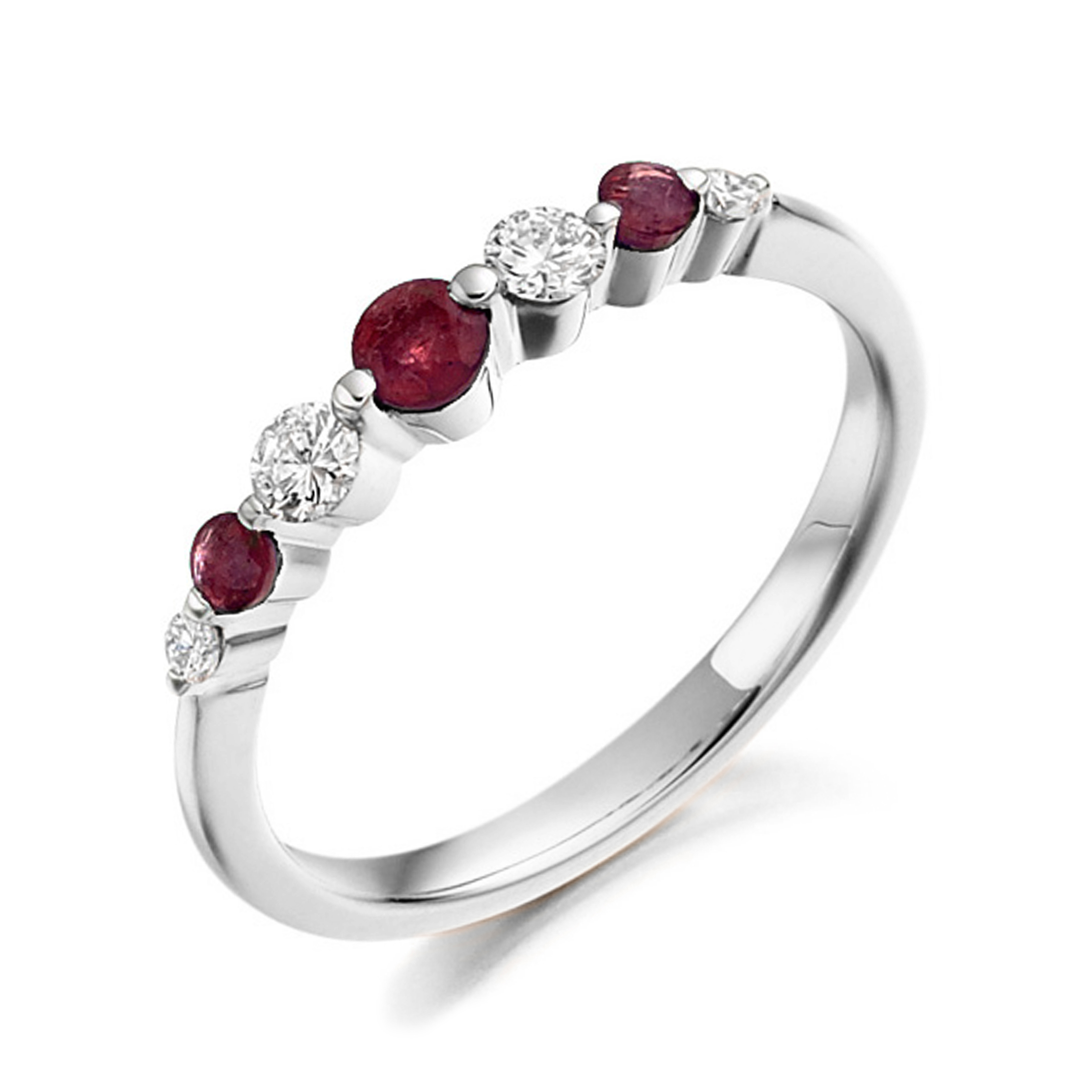 4mm,3mm Round Ruby Graduating Five Stone Diamond And Gemstone Engagement Ring