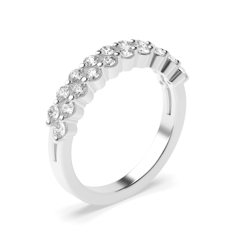 Prong Settings 2 Row Half Eternity Round Shape Lab Grown Diamond Ring