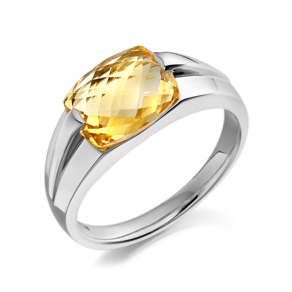 8X7mm Cushion Citrine Single Stone Lab Grown Diamond And Gemstone Engagement Ring