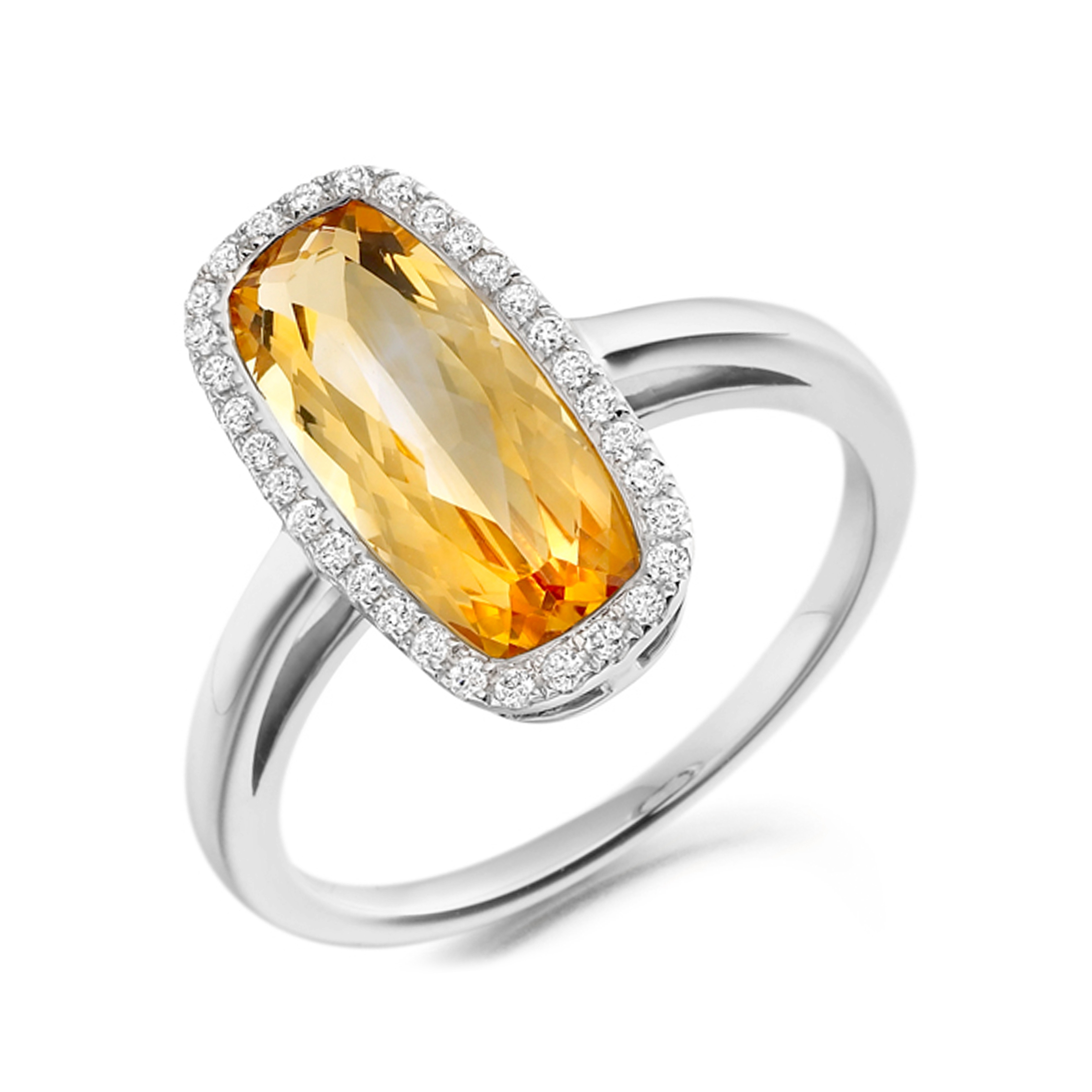 14X6mm Cushion Citrine Cluster Diamond And Gemstone Ring