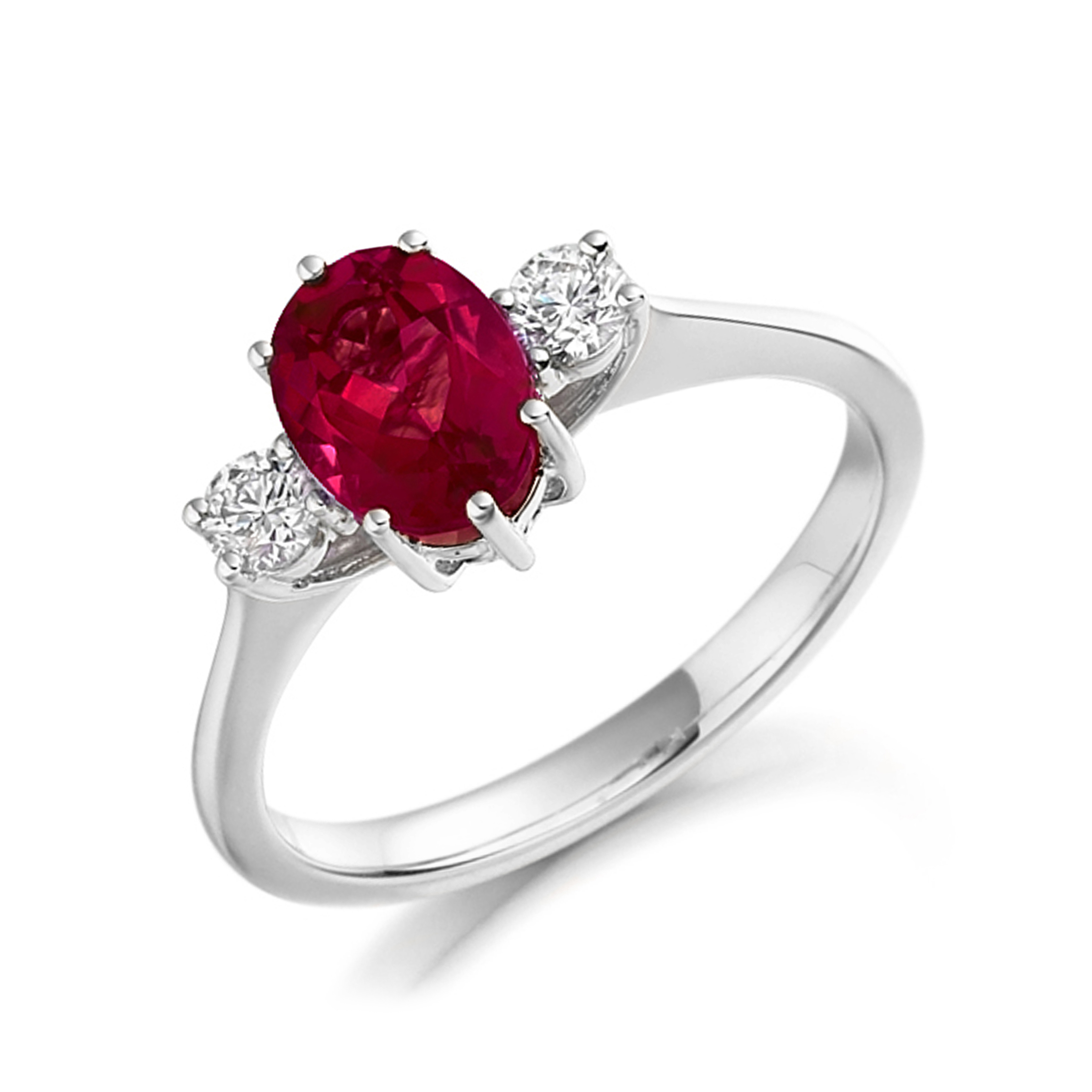 6X4mm Oval Ruby Trilogy Lab Grown Diamond And Gemstone Engagement Ring