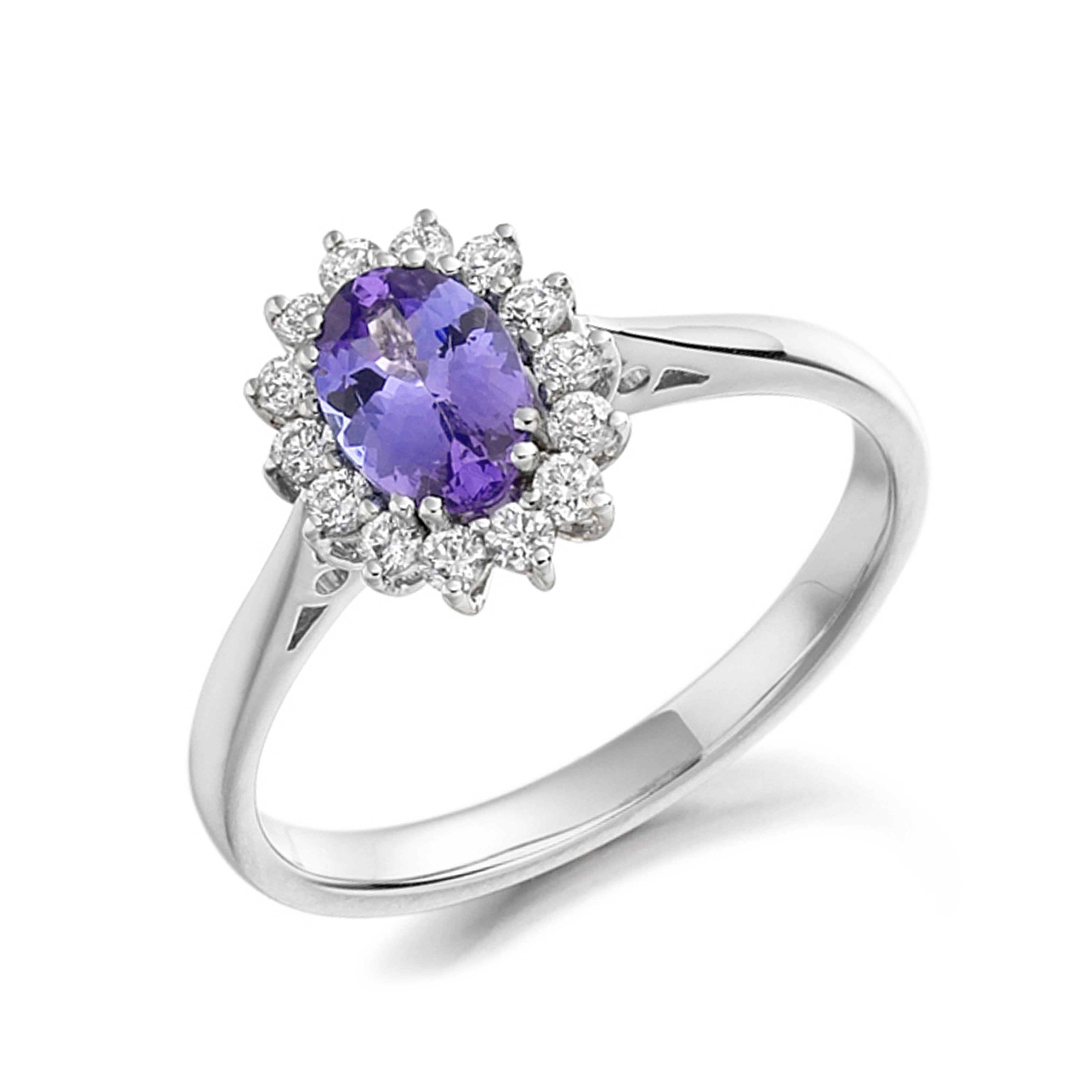 6X4Mm Oval Tanzanite Halo Diamond And Gemstone Engagement Ring