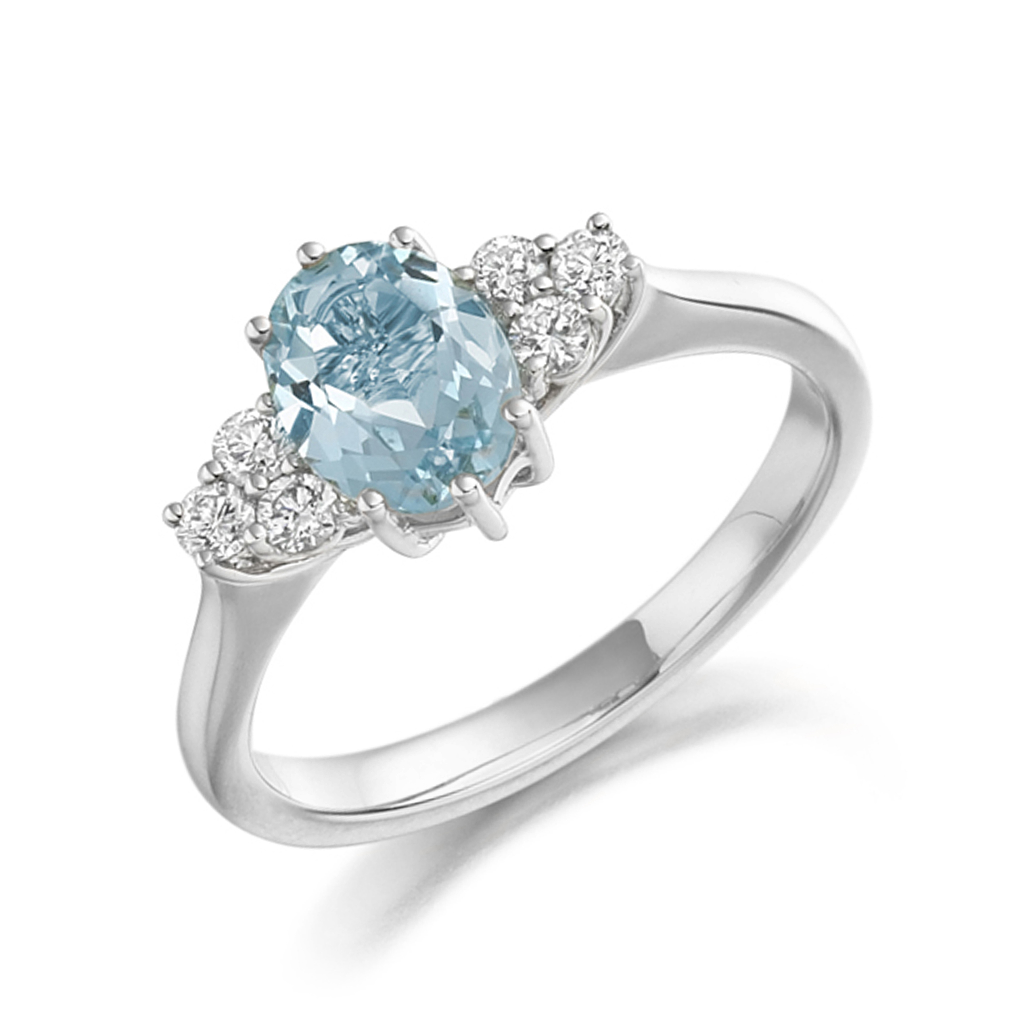 4mm Oval Blue Topaz Trilogy Diamond And Gemstone Engagement Ring