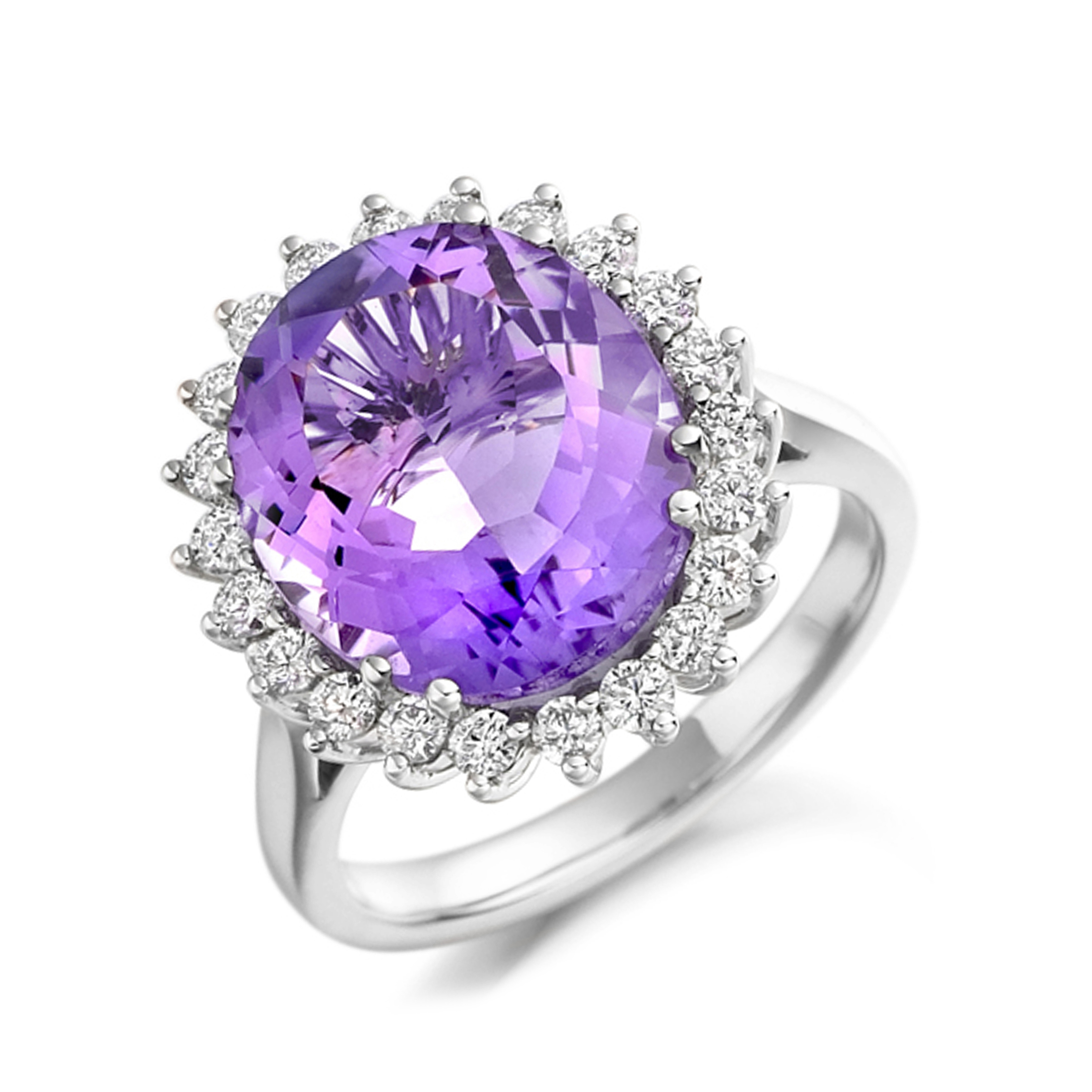 10X9Mm Oval Amethyst Hand Wired Diamond And Gemstone Ring