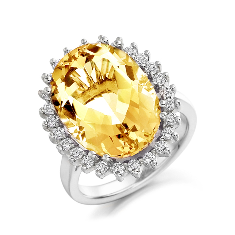 12X10mm Oval Citrine Halo Lab Grown Diamond And Gemstone Engagement Ring