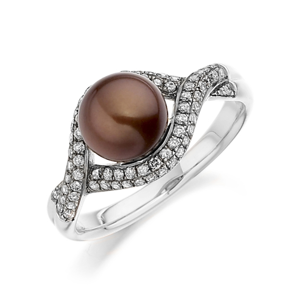 7mm Round Pearl with side stone twisted Lab Grown Diamond engagement ring
