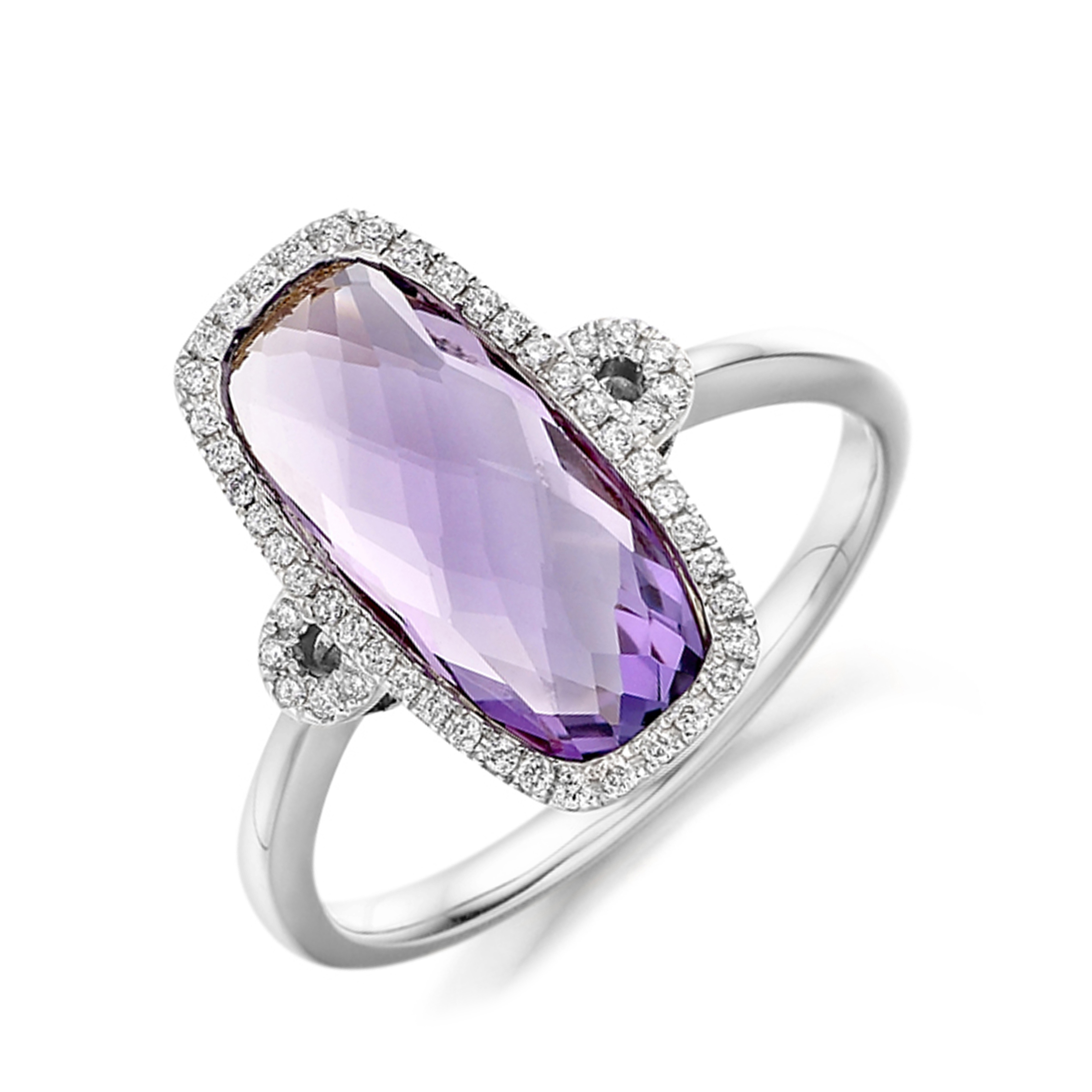 14X7Mm Cushion Amethyst Cluster Lab Grown Diamond And Gemstone Ring