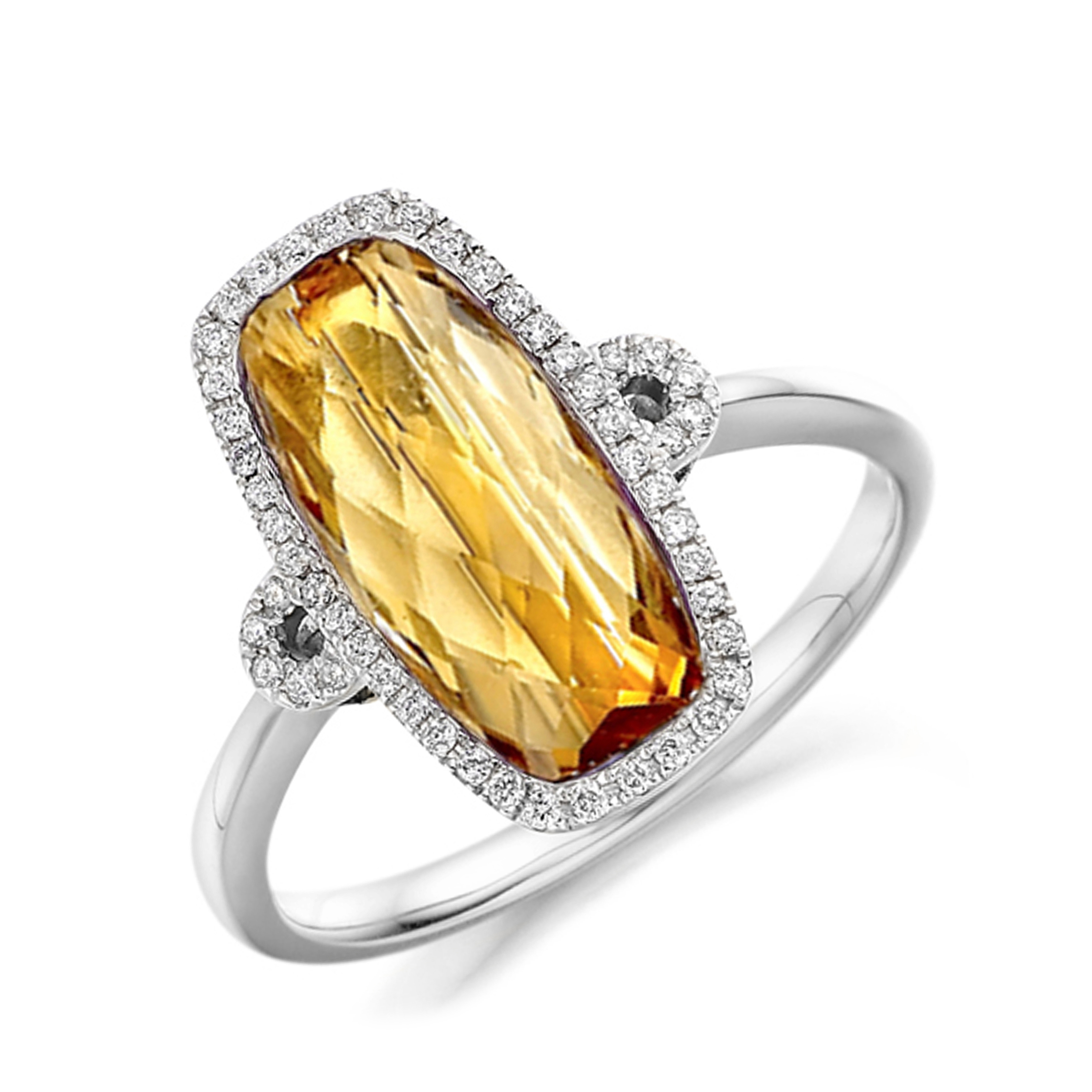 14X7mm Cushion Citrine Halo Diamond And Gemstone Engagement Ring