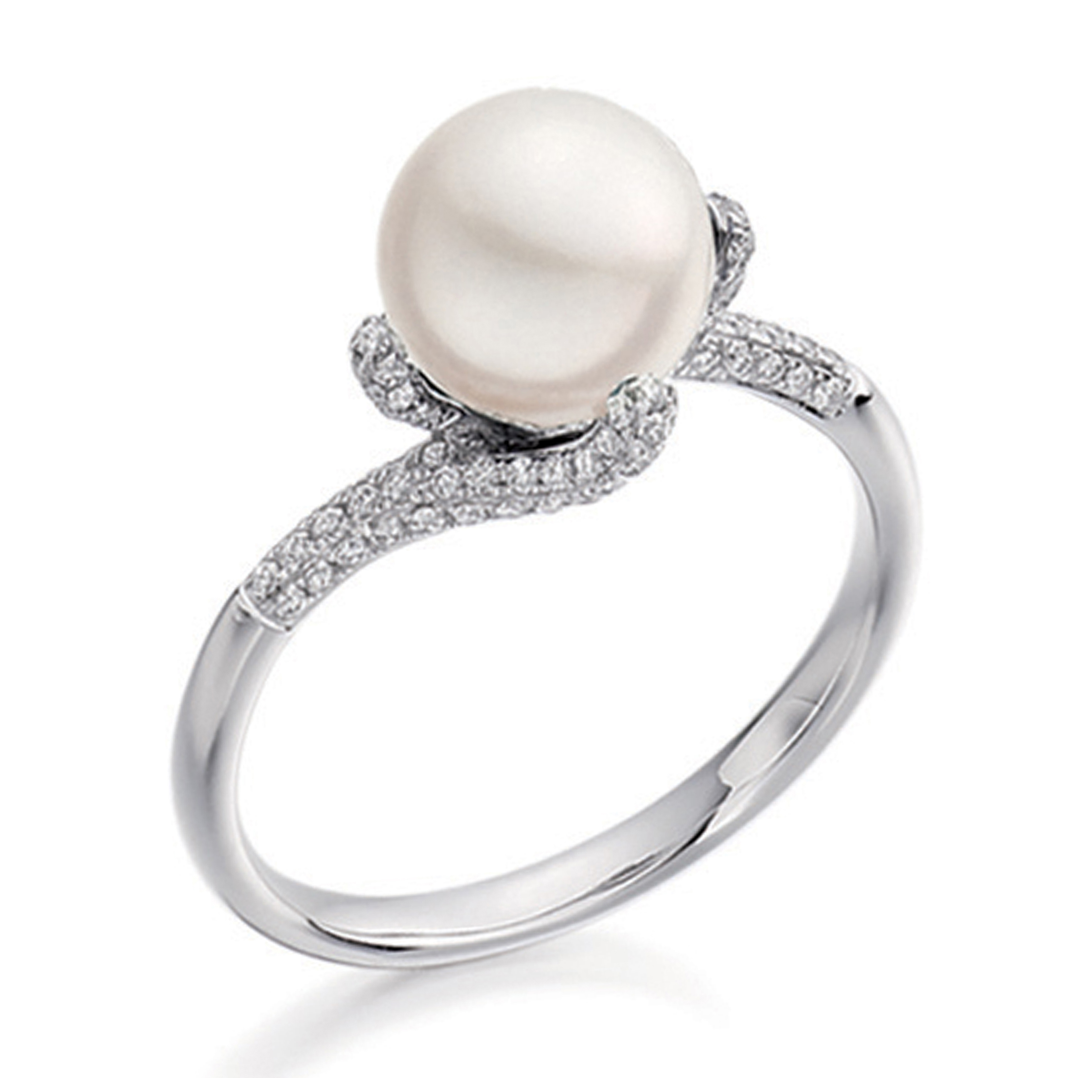 Round White Pearl Multiple Stones Diamond And Gemstone Ring