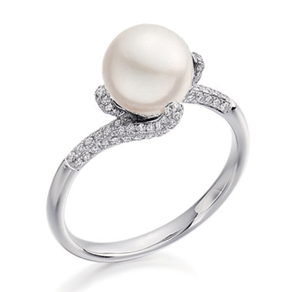 7mm Round White Pearl Multiple Stones Lab Grown Diamond And Pearl Ring