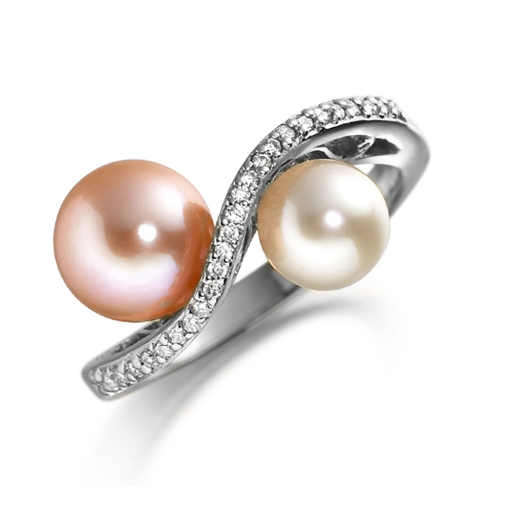 7mm Round Pearl Stones On Shoulder Lab Grown Diamond And Pearl Engagement Ring