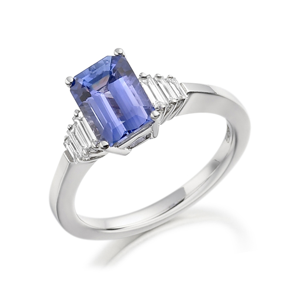 8X6mm Radiant Tanzanite Five Stone Diamond And Gemstone Ring