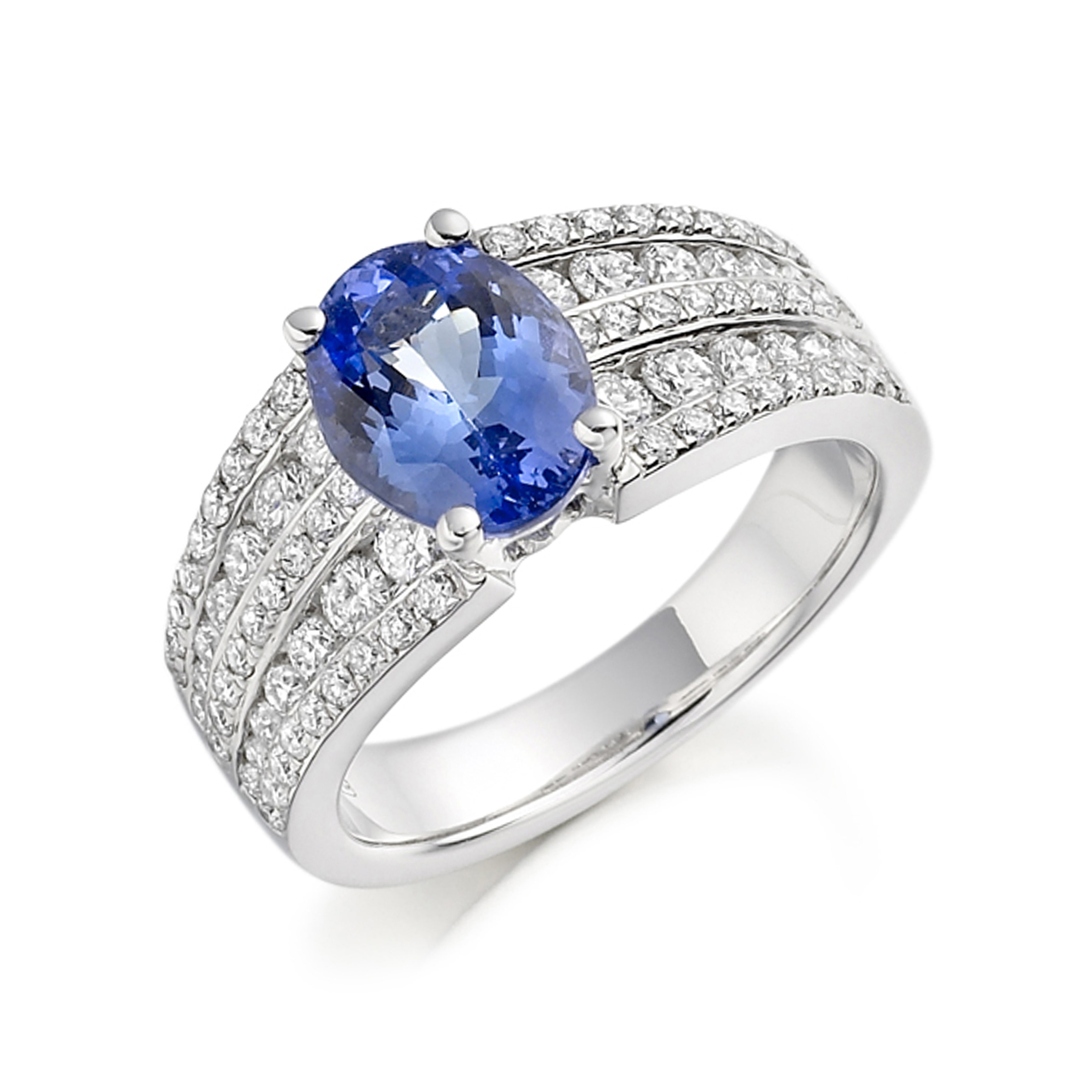 8X6mm Oval Tanzanite Stones On Shoulder Diamond And Gemstone Engagement Ring