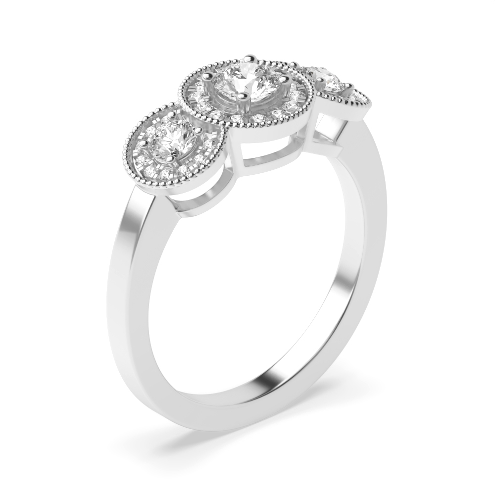 prong setting round shape trilogy halo Moissanite ring