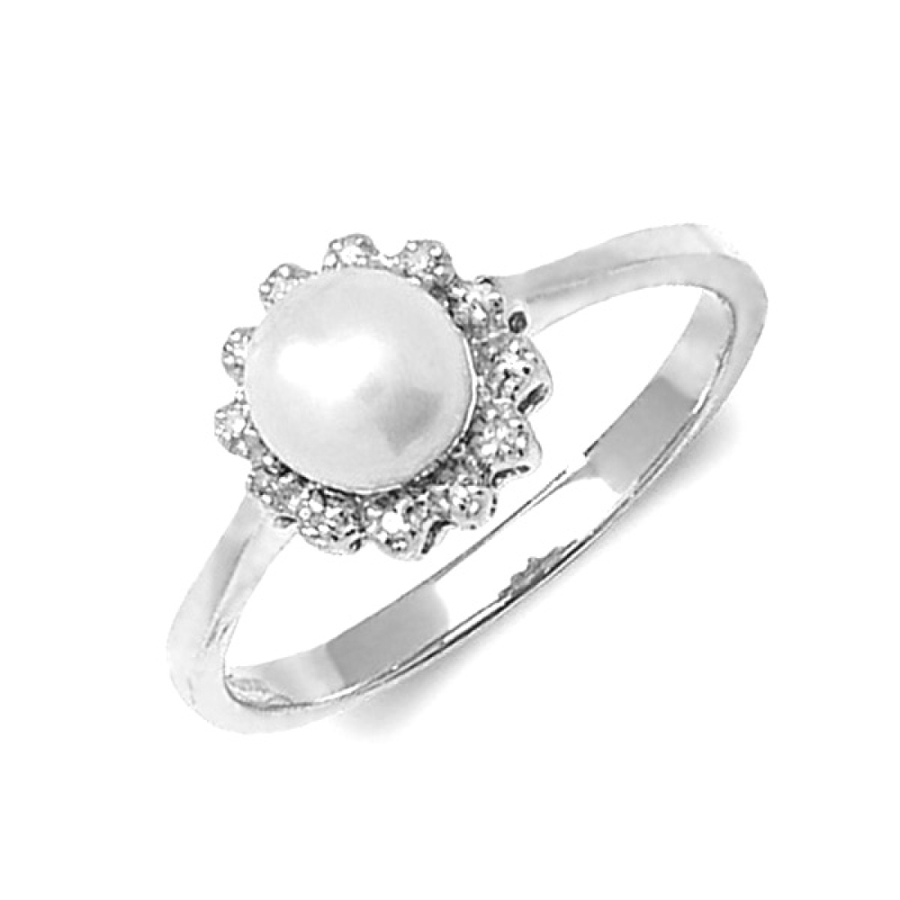 Freshwater pearl & diamond tessie ring 