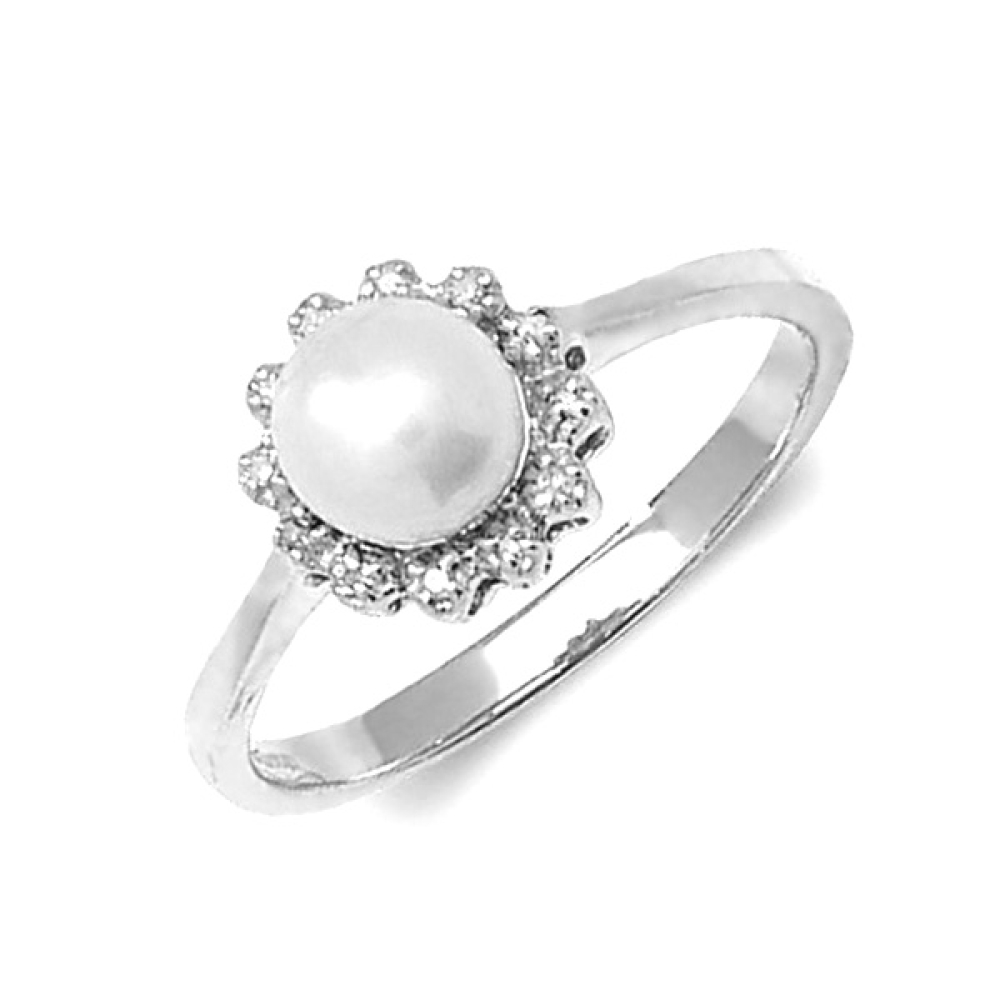 Freshwater pearl & diamond tessie ring