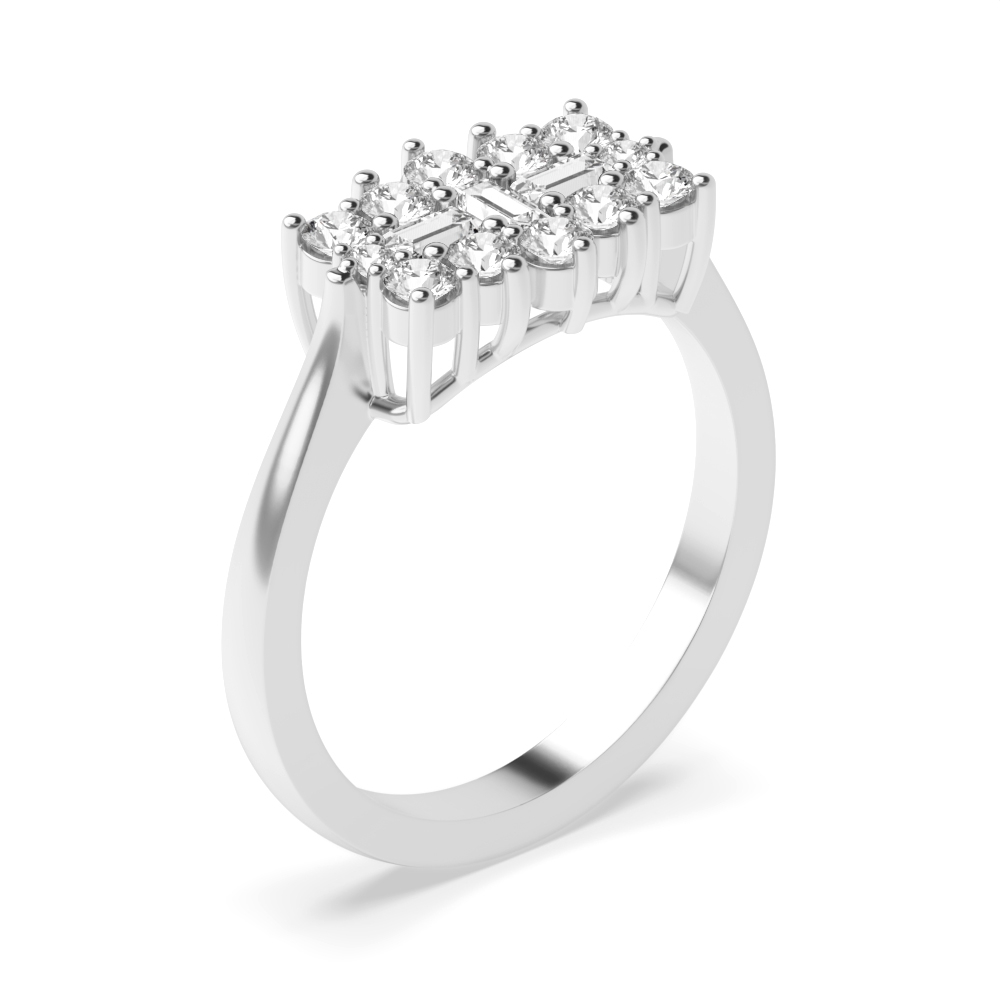 Prong setting baguette and round shape diamond engagement ring