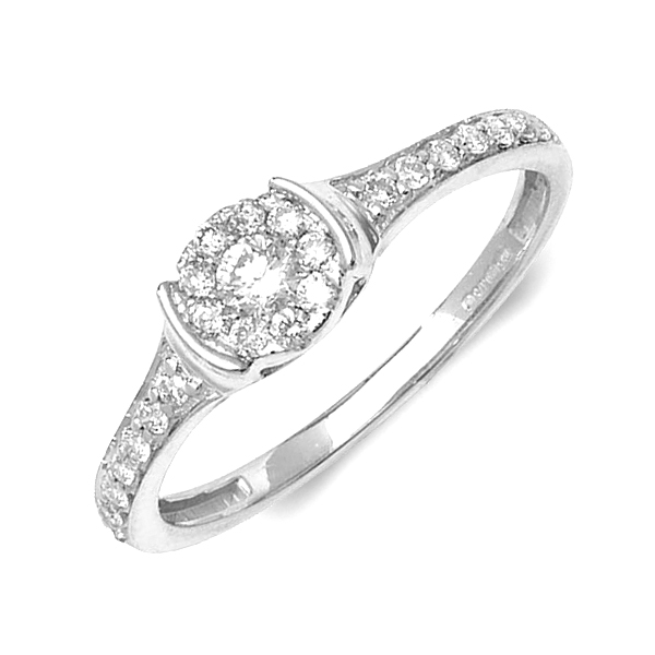 Half Bezel Setting Round Shape Halo Diamond Engagement Ring 