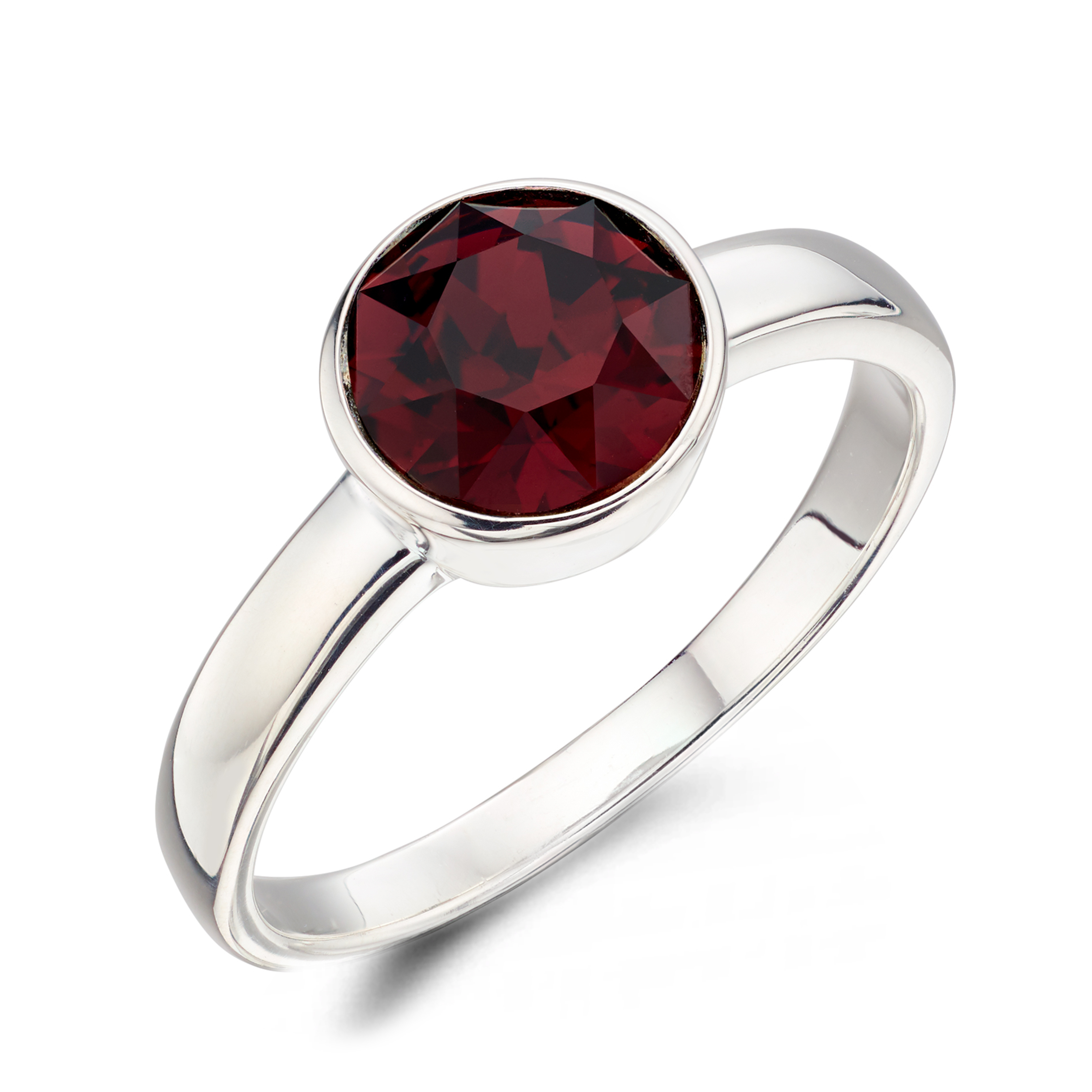 bezel setting round shape garnet birthstone ring