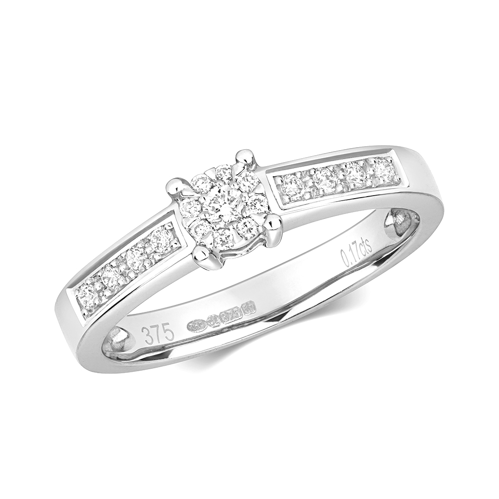 Buy 4 Prong Setting Side Stone Round Diamond Ring Uk - Abelini
