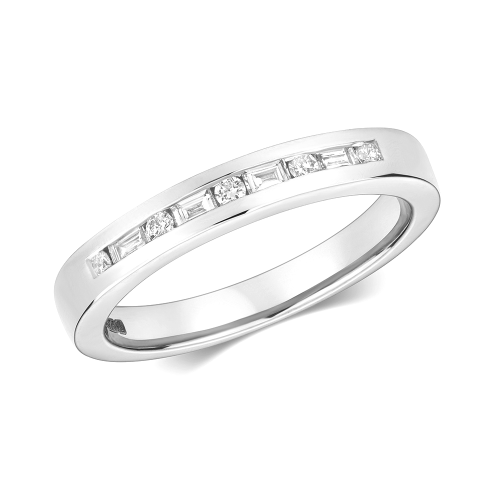 channel setting round and baguette diamond ring